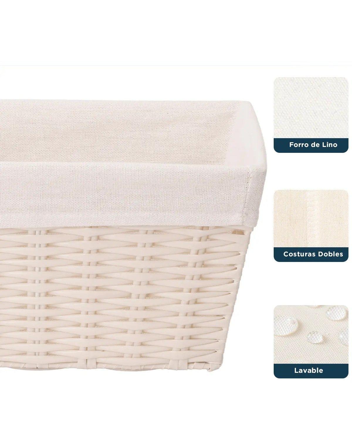 Canasto Cesta Organizadora Estilo Ratán Crema S-3