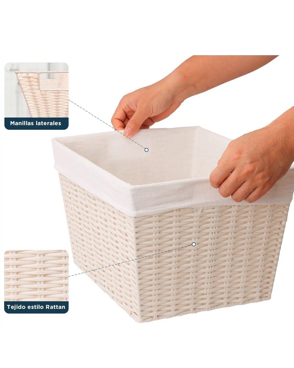 Canasto Cesta Organizadora Estilo Ratán Crema S-4