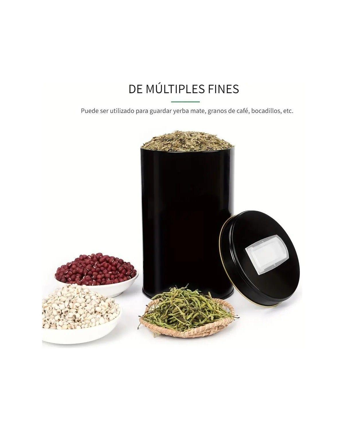 Tarro De Almacenamiento Para Yerba Mate Con Tolva Abatible Color Negro-3