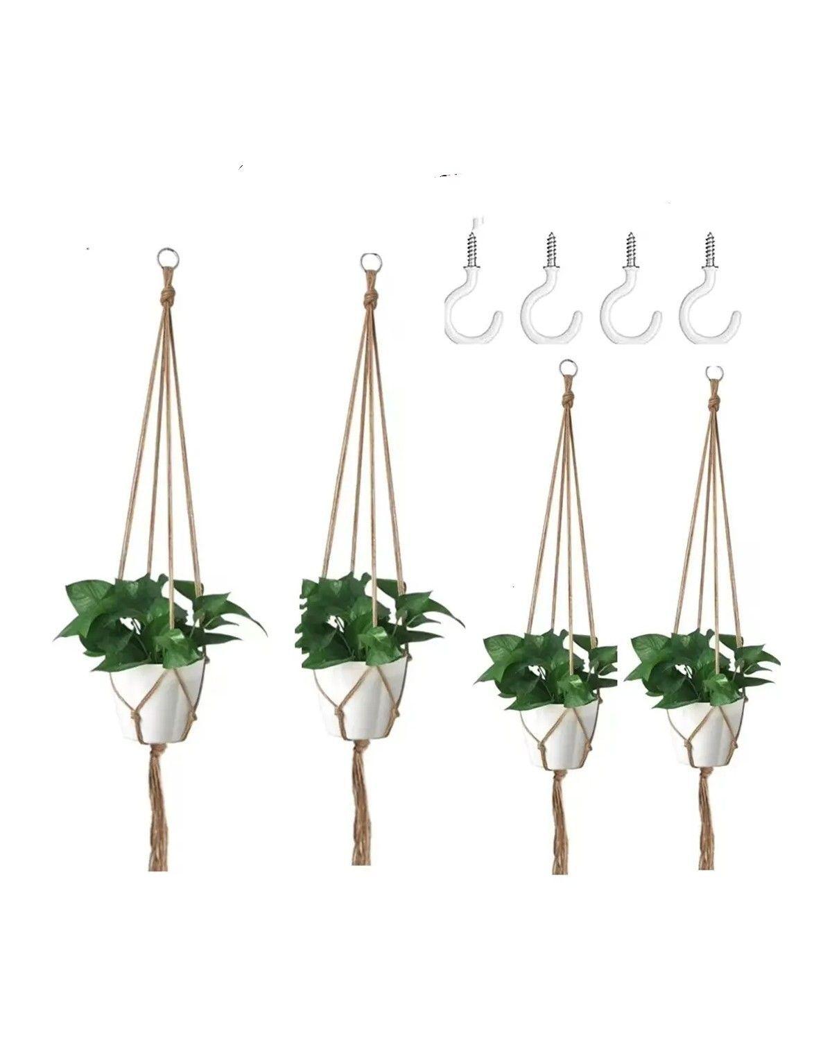 Juego De colgadores para Macetas De Flores Para Colgar Cuerda Y Gancho 4 Pcs-0