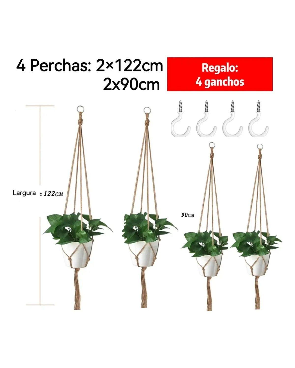 Juego De colgadores para Macetas De Flores Para Colgar Cuerda Y Gancho 4 Pcs-1