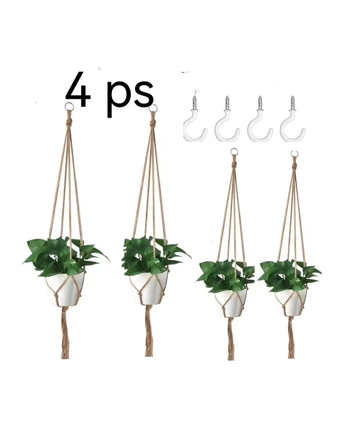 Juego De colgadores para Macetas De Flores Para Colgar Cuerda Y Gancho 4 Pcs-2