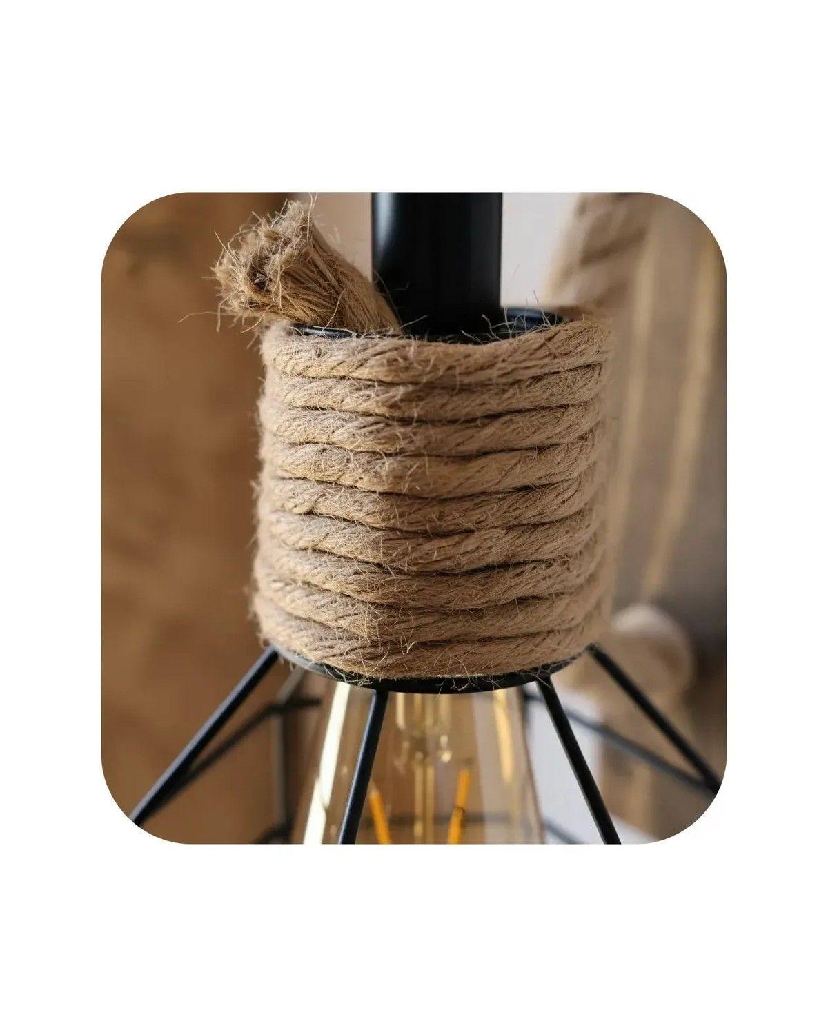 Lampara Colgante Vintage Rustica Jaula Madera Soga Yute Aplique Pared Focos Led Interior Decoracion -2