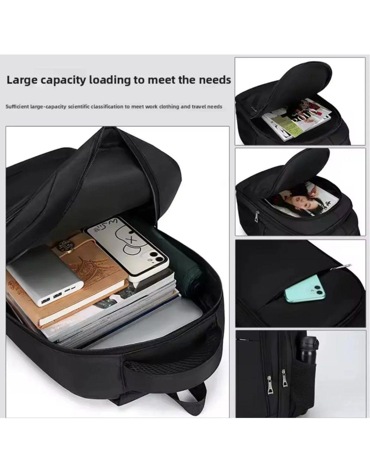 Mochila De Hombre Gran Capacidad Impermeable Universitario Negro Liso-2