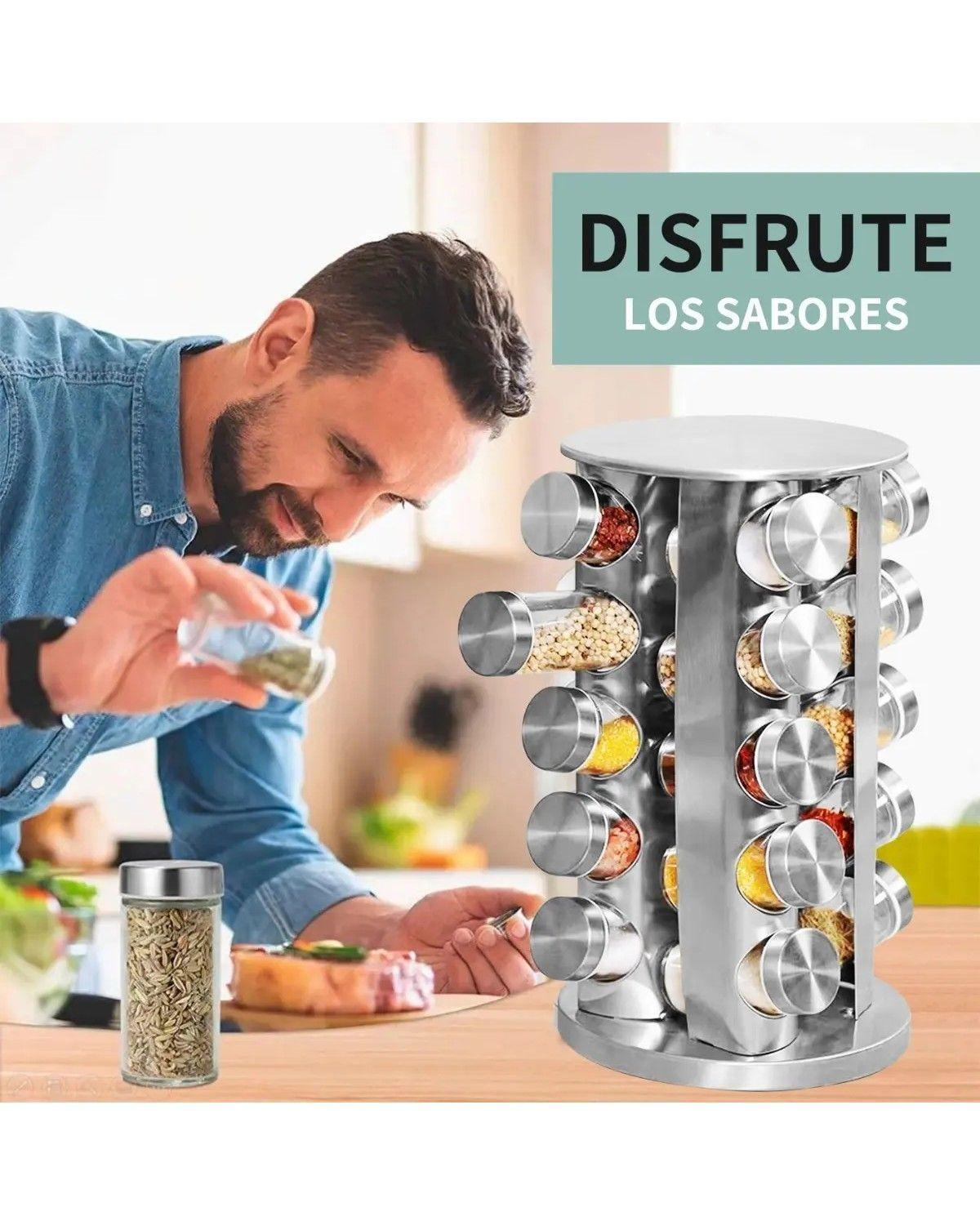 Condimenteros Especiero Giratorio Cocina 20 Frascos Color Plateado-2