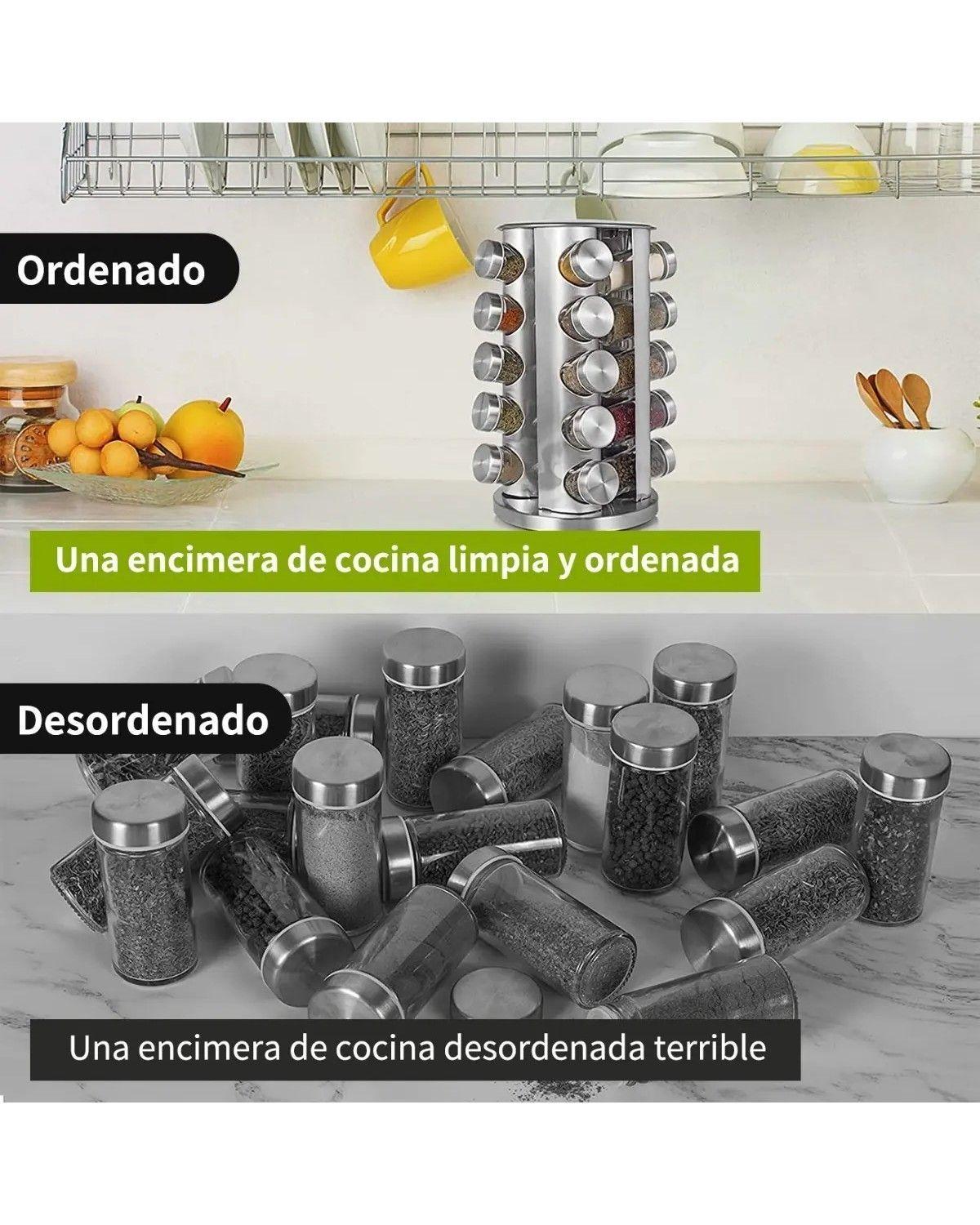 Condimenteros Especiero Giratorio Cocina 20 Frascos Color Plateado-3