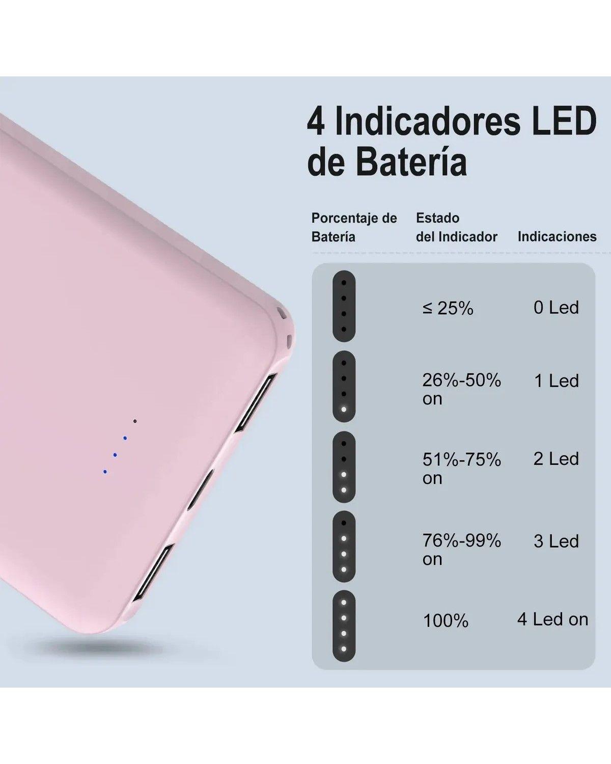 Cargador Portátil 10000mah Powerbank Batería Externa Colores Rosa-1