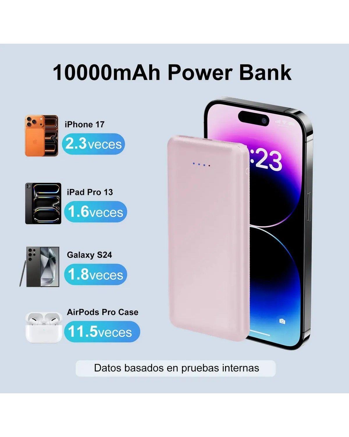 Cargador Portátil 10000mah Powerbank Batería Externa Colores Rosa-3