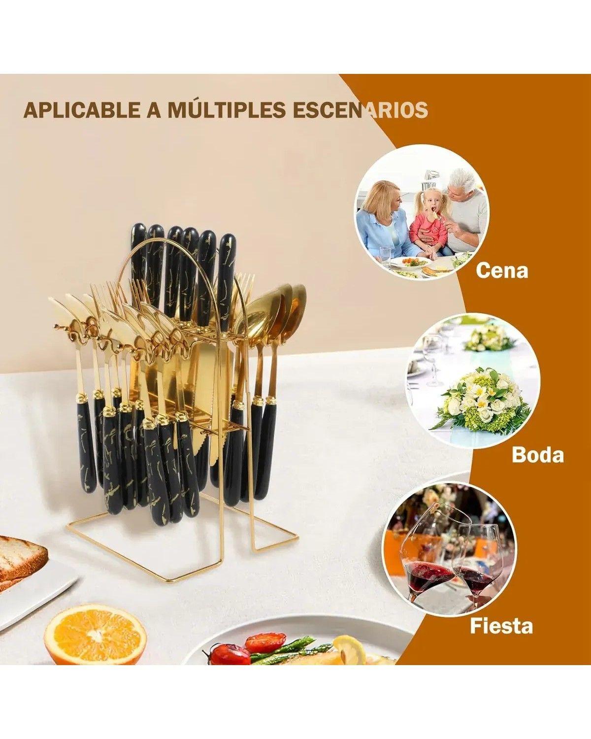 Juego De Cubiertos De 24 Piezas, Acero Inoxidable Con Soporte-2