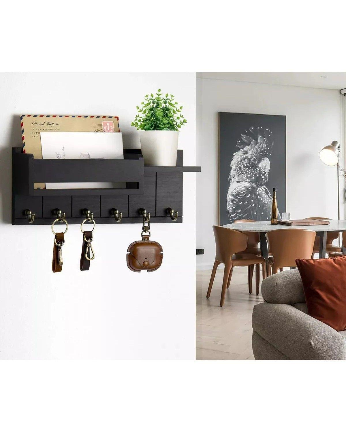 Portallaves Organizador Perchero Repisa Moderno De Pared Negro-2