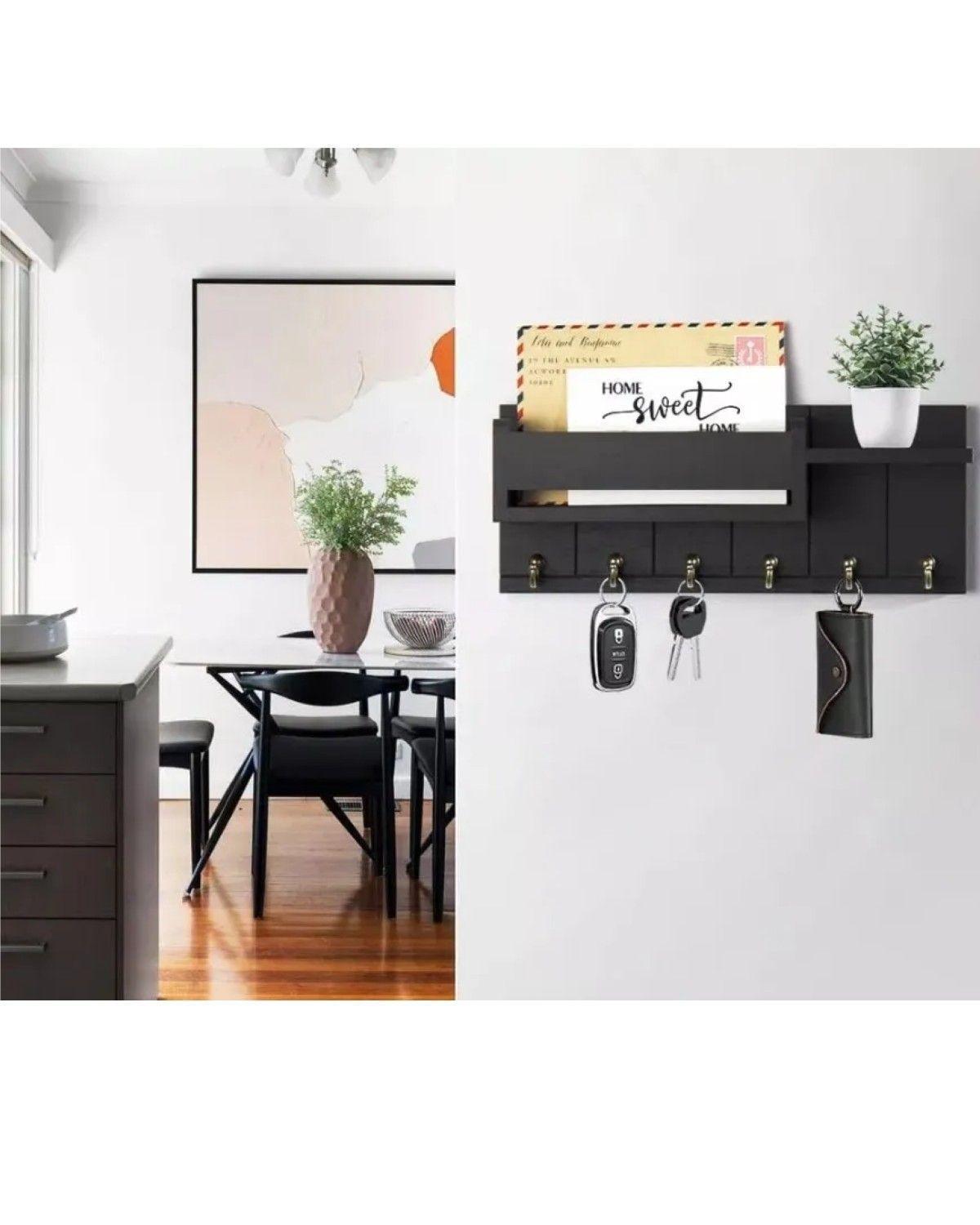 Portallaves Organizador Perchero Repisa Moderno De Pared Negro-4
