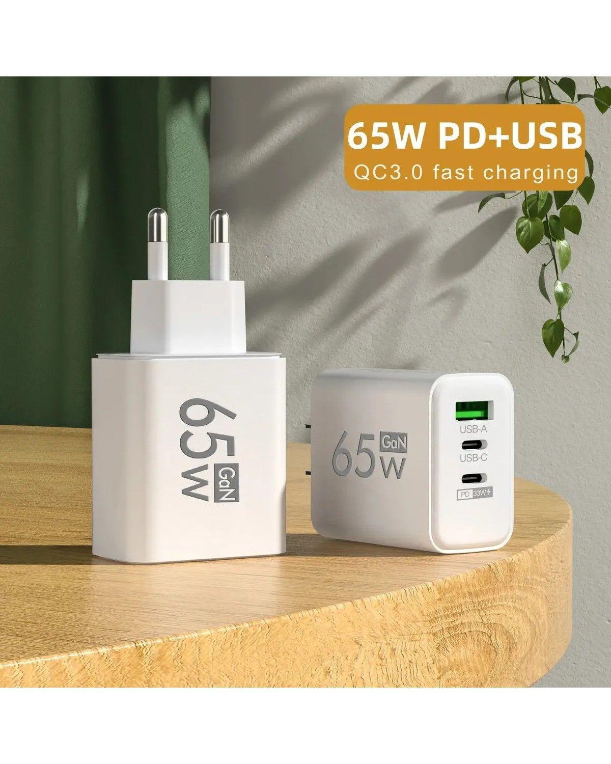Cargador Pd 65w Carga Rapida Doble Usb C Quickcharge 3.0-2