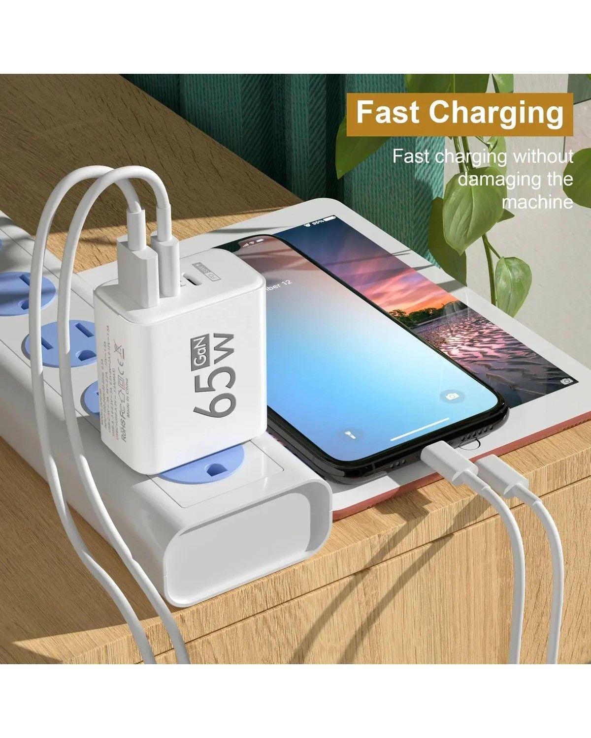 Cargador Pd 65w Carga Rapida Doble Usb C Quickcharge 3.0-3