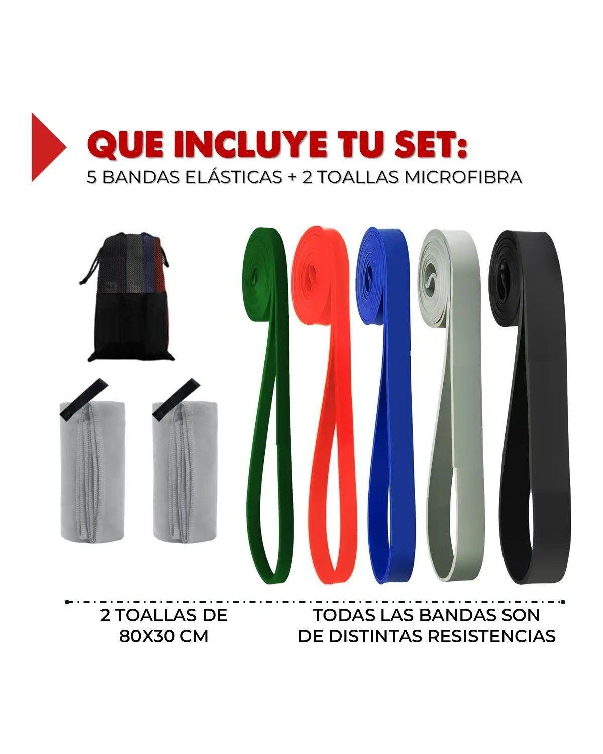 Bandas Elasticas Resistencia Set + Toalla Microfibra Color Negro-2