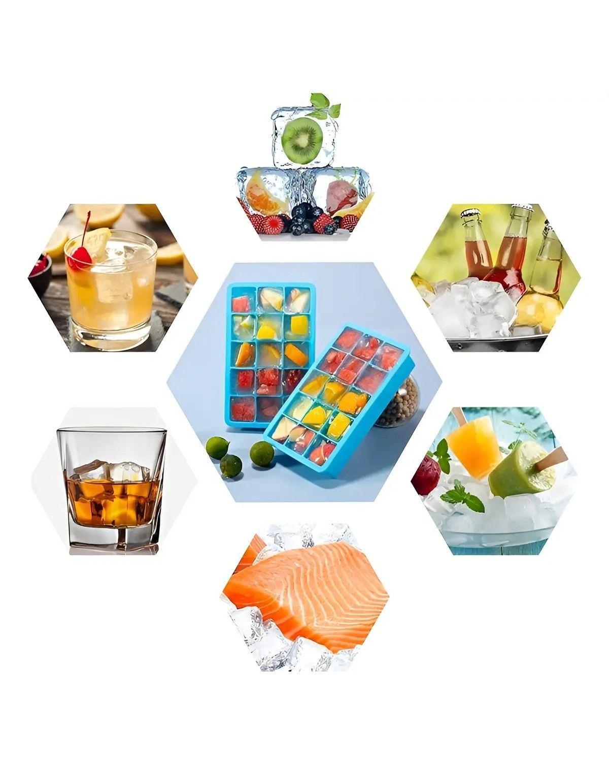 Pack X4 Cubetas de Hielo Cubetera de siliciona Con tapa 15cav Cubetas Grandes Para Hielo -3