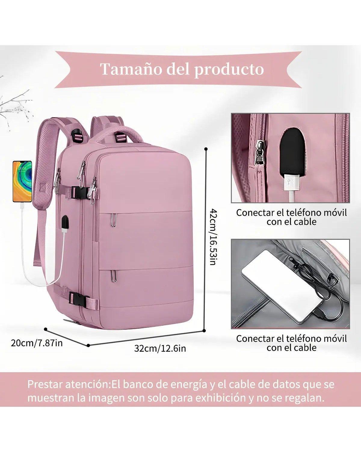 Mochila De Viaje Avión Aprobado Gran Capacidad Color Rosa Diseño De La Tela Lisa-1