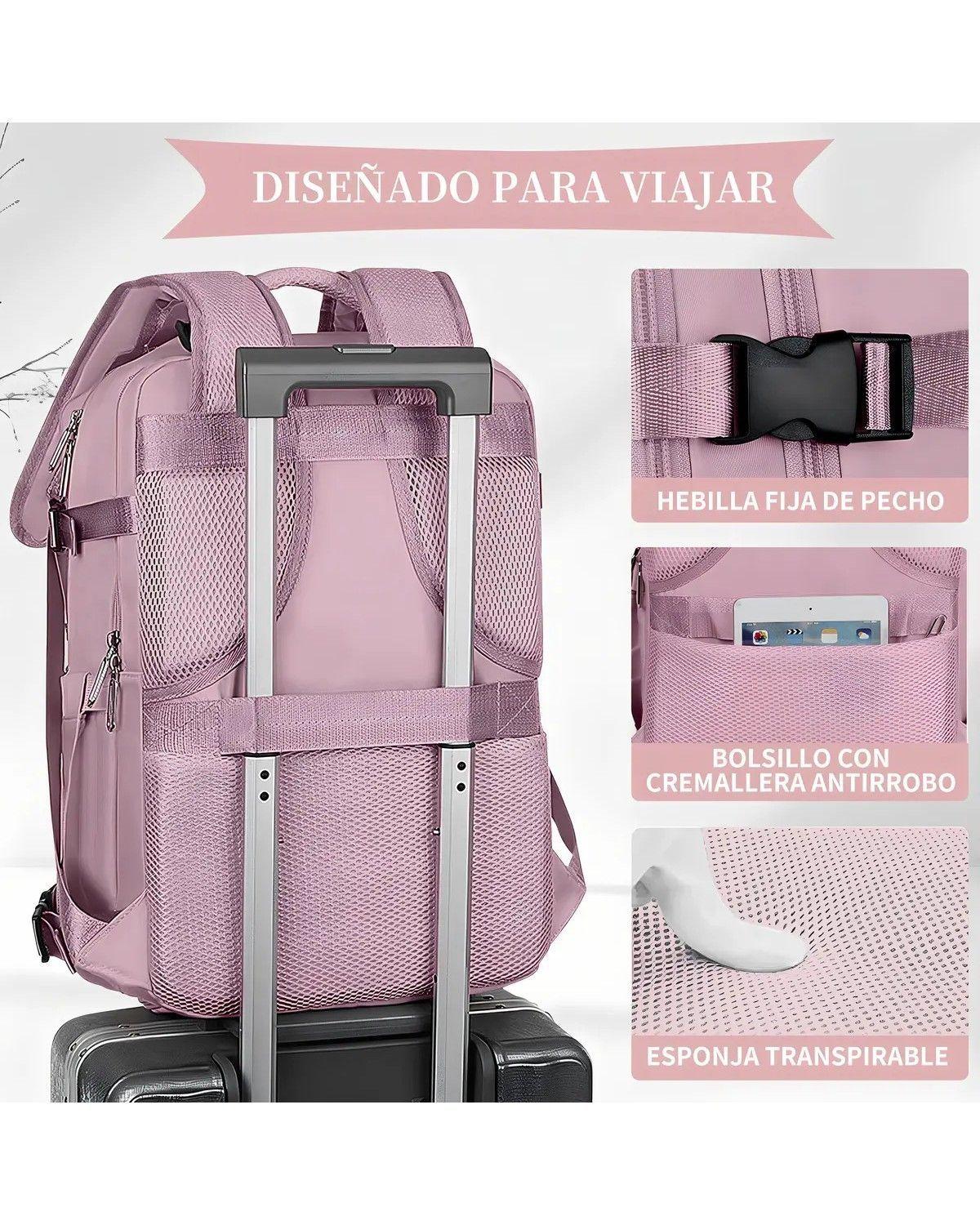 Mochila De Viaje Avión Aprobado Gran Capacidad Color Rosa Diseño De La Tela Lisa-2