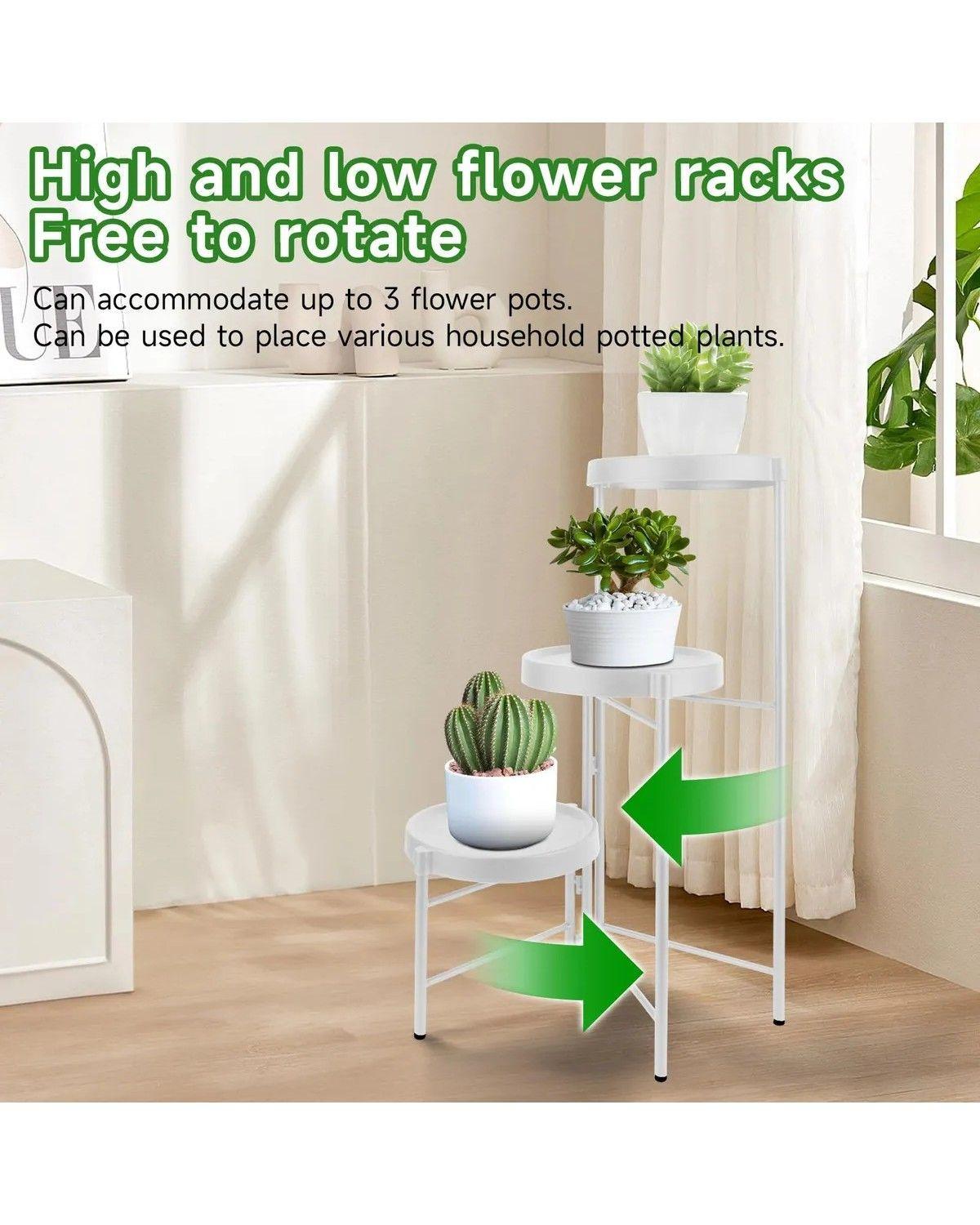 Pedestal Para 3 Plantas / Porta Maceteros Metalico - Blanco Lisa-3