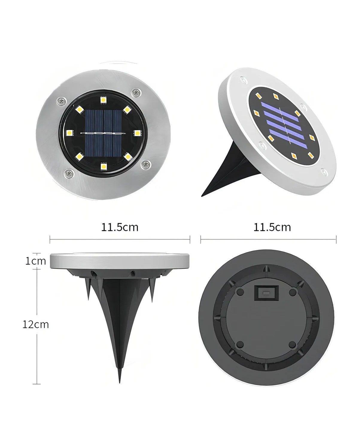 Pack de Focos Solares LED con Estaca para Jardín - Luz Fría y Acabado Plateado-1