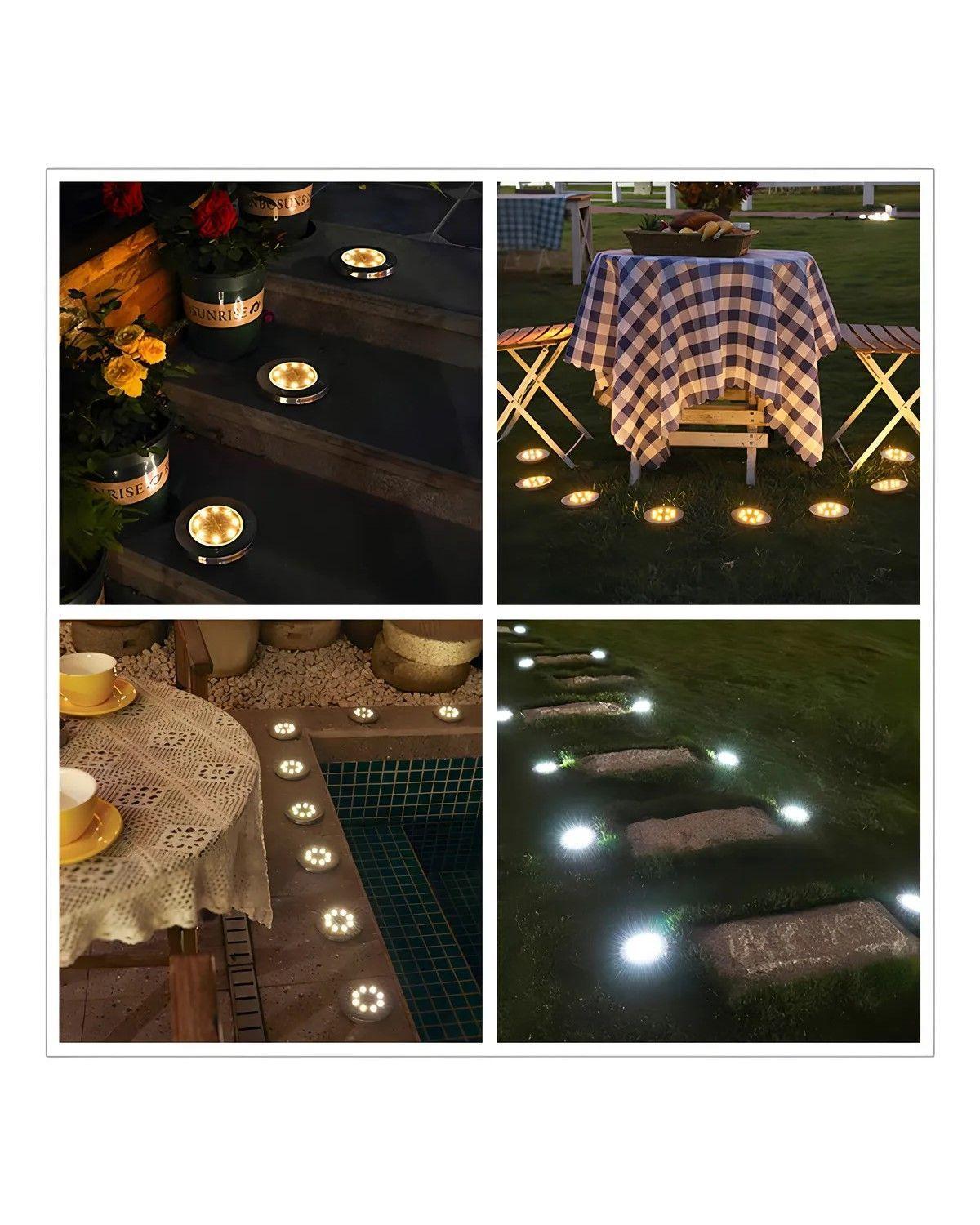 Pack de Focos Solares LED con Estaca para Jardín - Luz Fría y Acabado Plateado-3