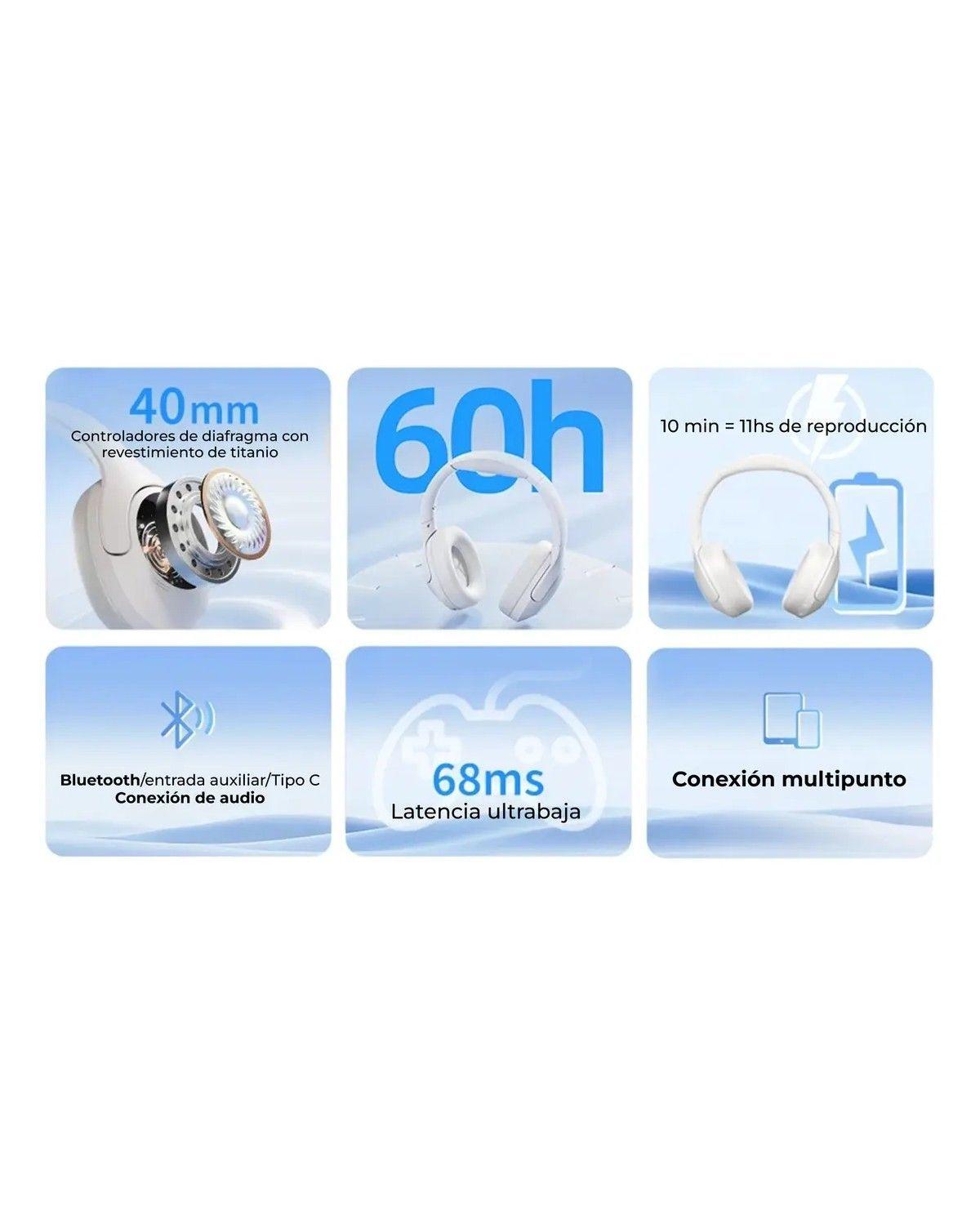 Auriculares inalámbricos Bluetooth 5.3 H3 Lite Anc con micrófono, color blanco-3