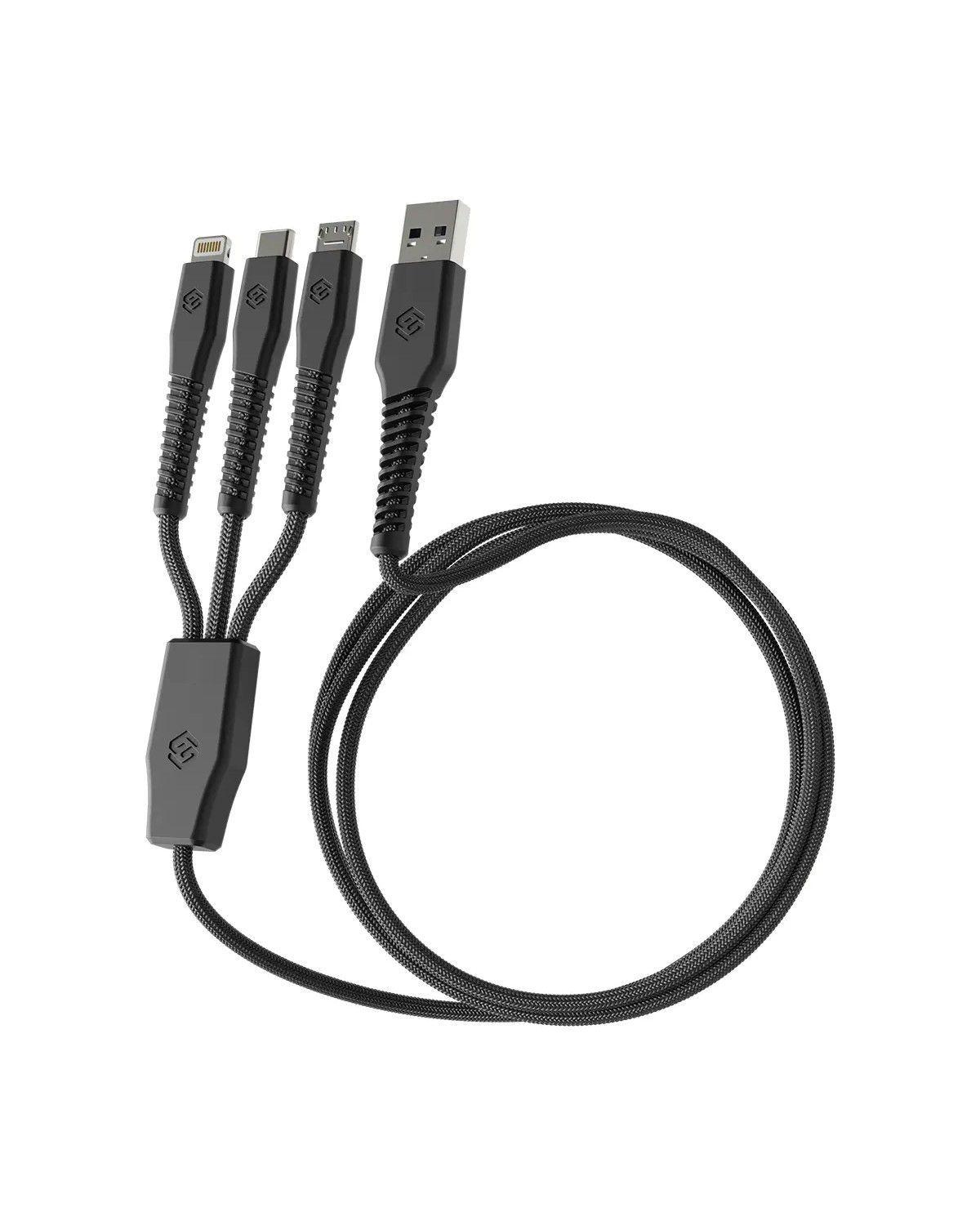 Cable Cargador Line X USB a Triple Conector Lightning, Tipo C y Micro USB Negro-0