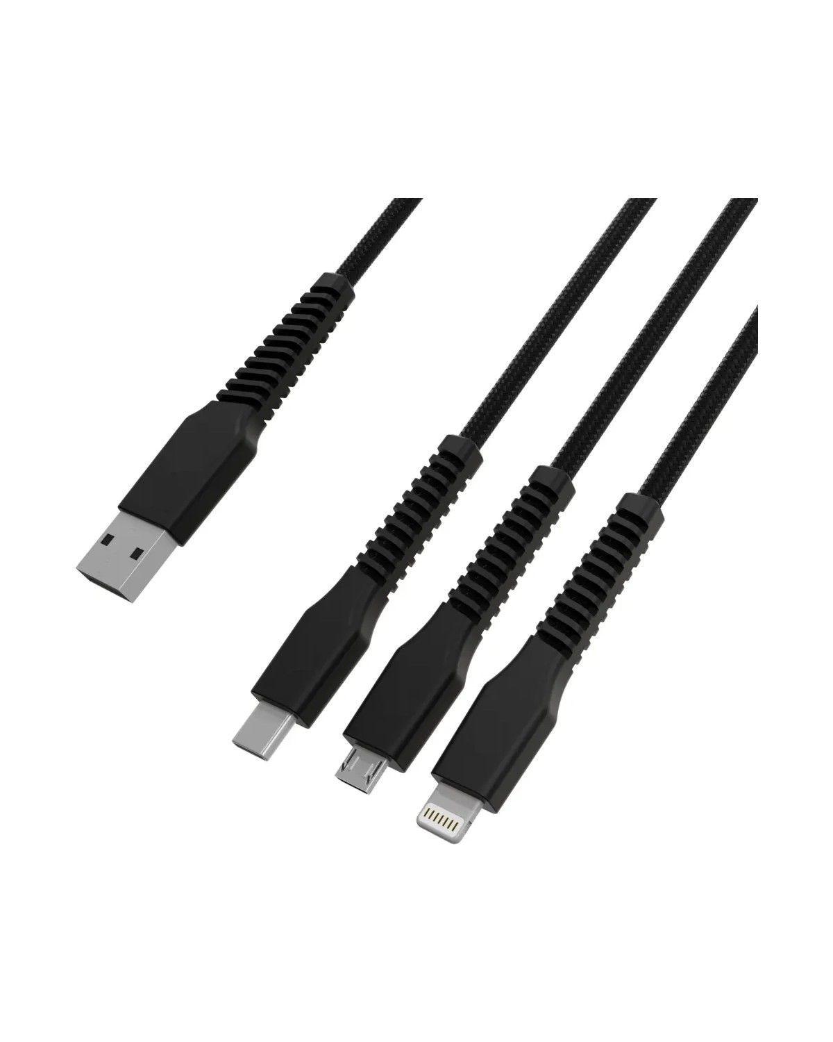 Cable Cargador Line X USB a Triple Conector Lightning, Tipo C y Micro USB Negro-3