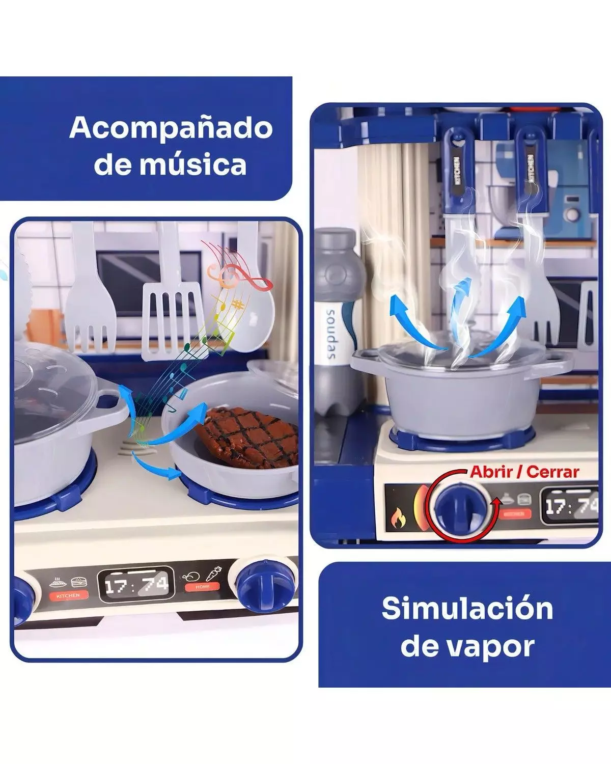 Cocina De Juguete Mini Chef Azul 69 Piezas Con Luz Y Sonido-2