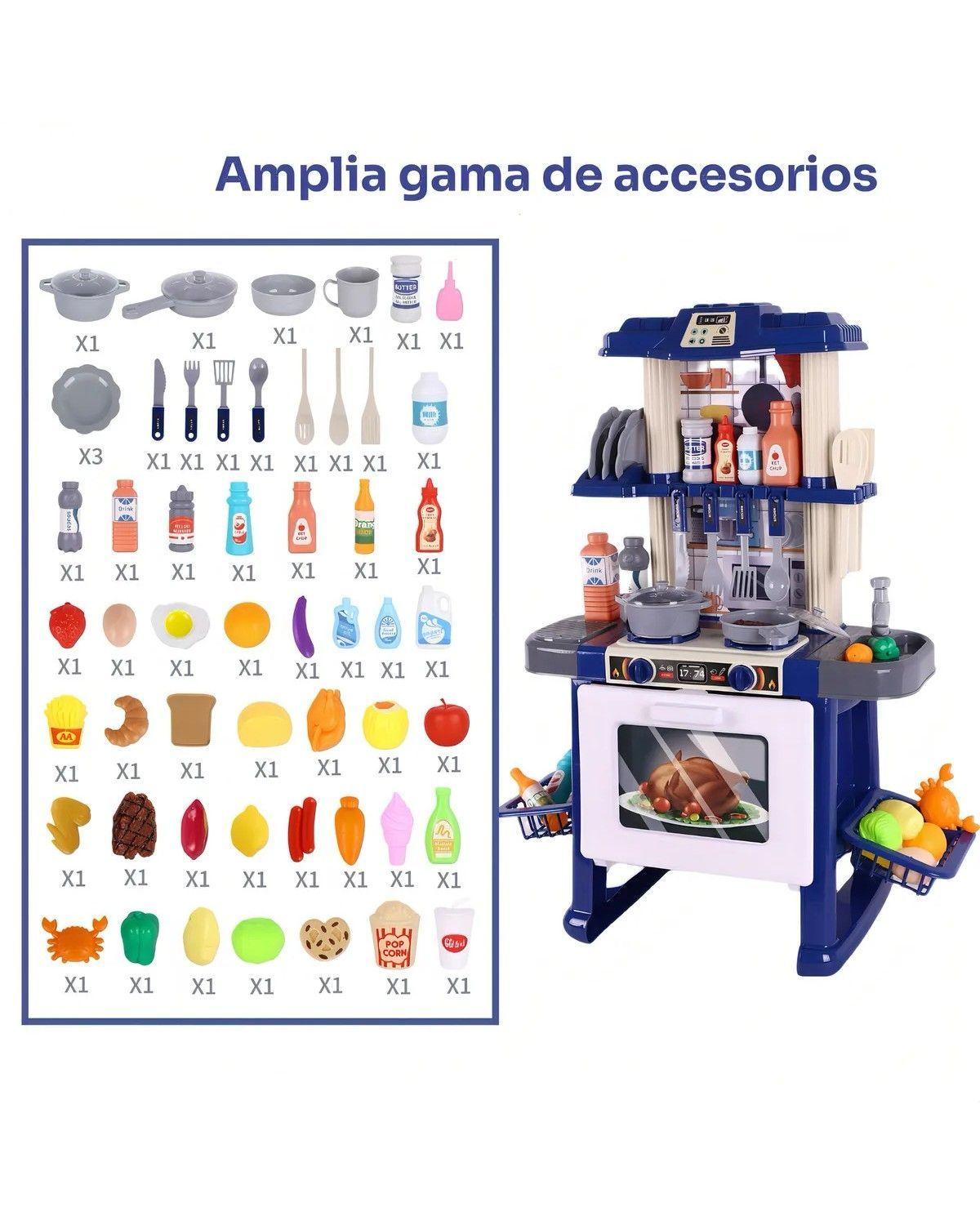 Cocina De Juguete Mini Chef Azul 69 Piezas Con Luz Y Sonido-3