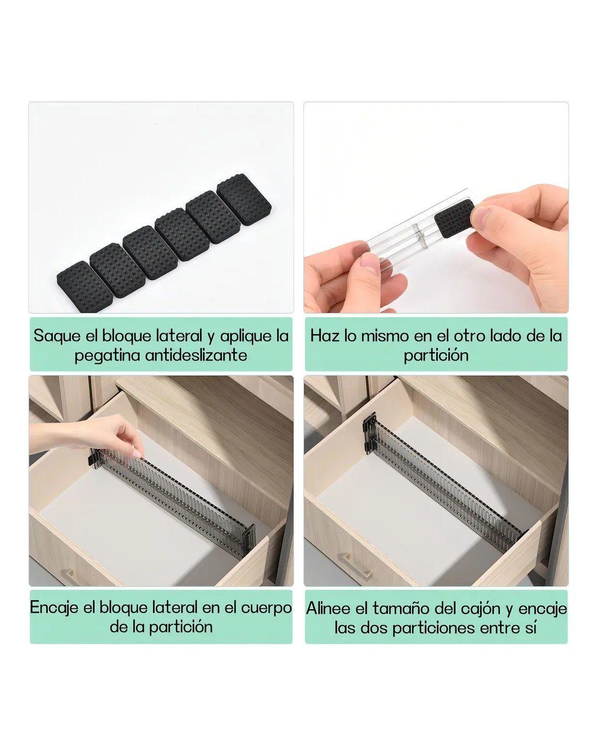 Set 8 Organizadora Multifunción Separadores De Cajones Color Negro Transparente-3