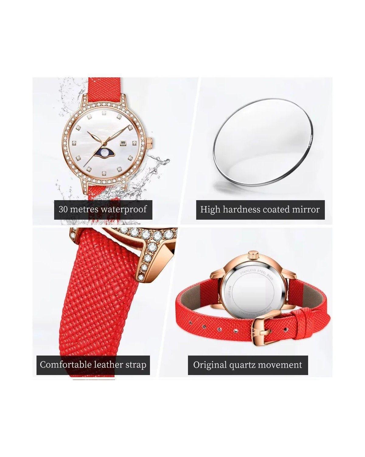 Reloj De Pulsera Mujer Elegante Con Fase Lunar Y Correa-3