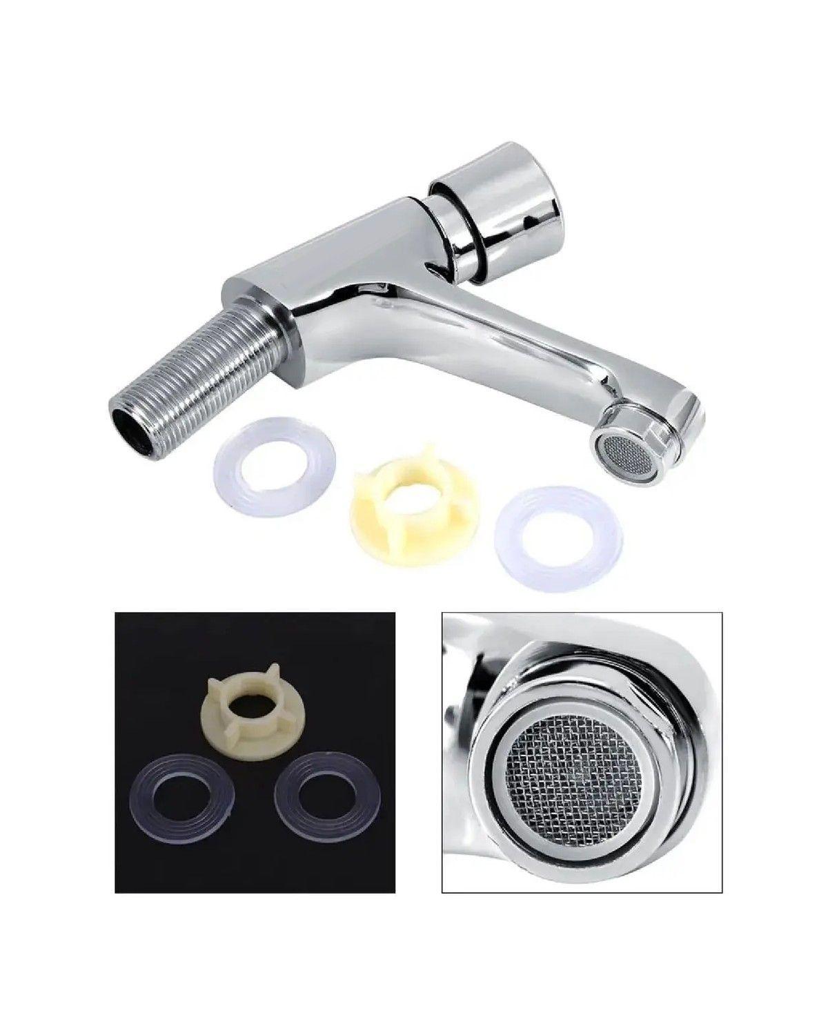 Llave Temporizada Lavamanos Lavatorio Cromada Plateado Cromado-1