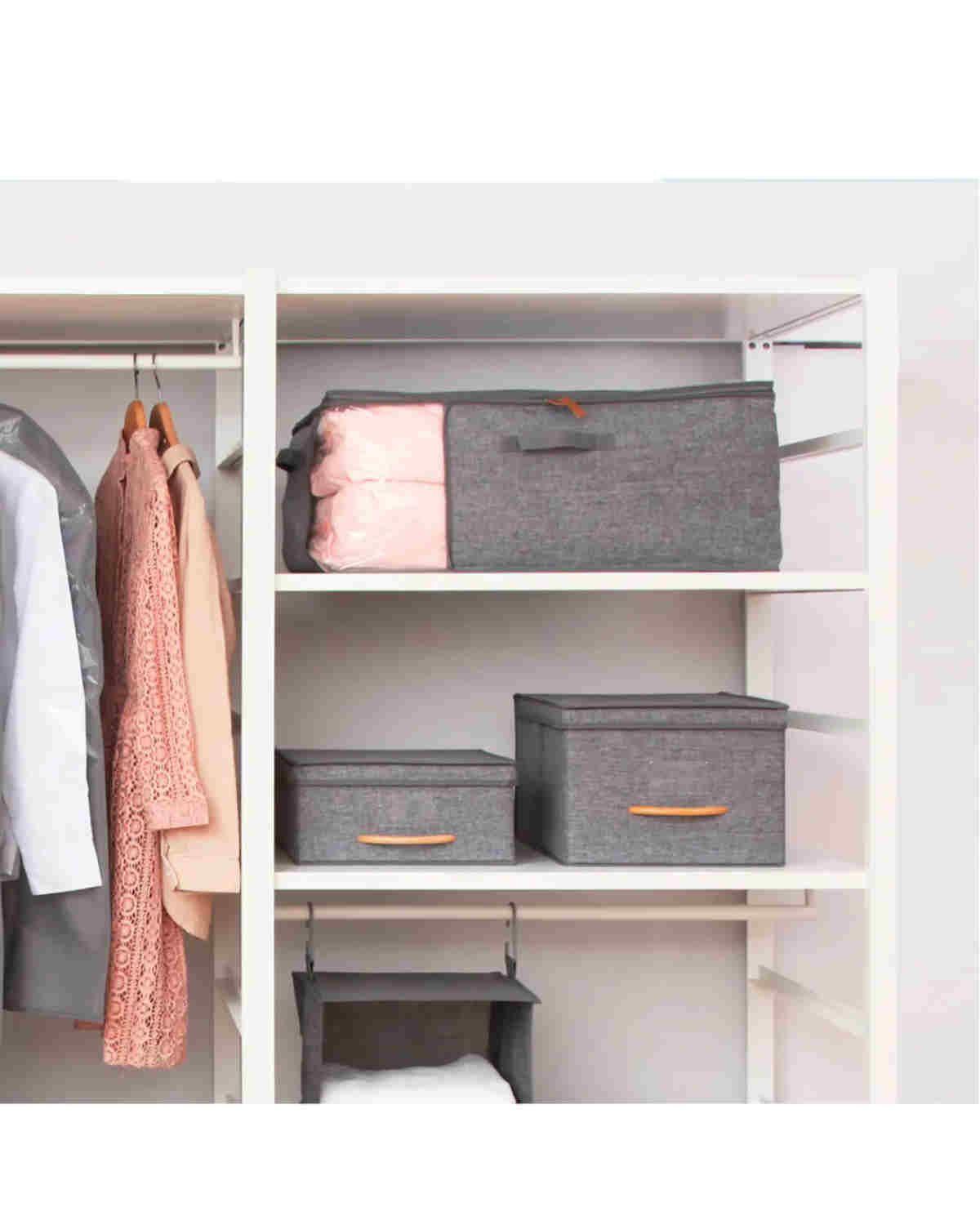 Pack 2 Cajas Organizadoras Tela Poliéster 30L Gris Con Tapa -2