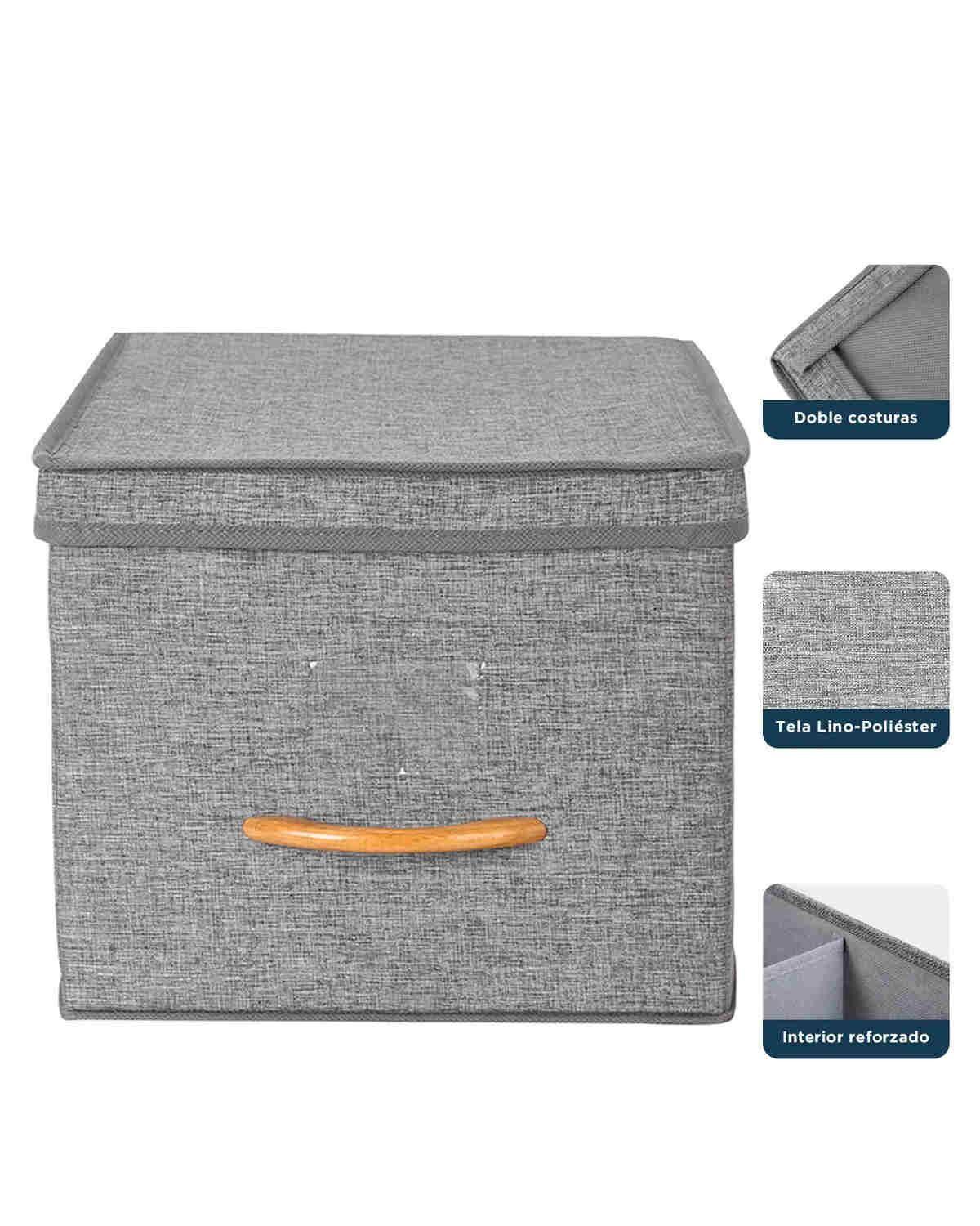 Pack 2 Cajas Organizadoras Tela Poliéster 30L Gris Con Tapa -3