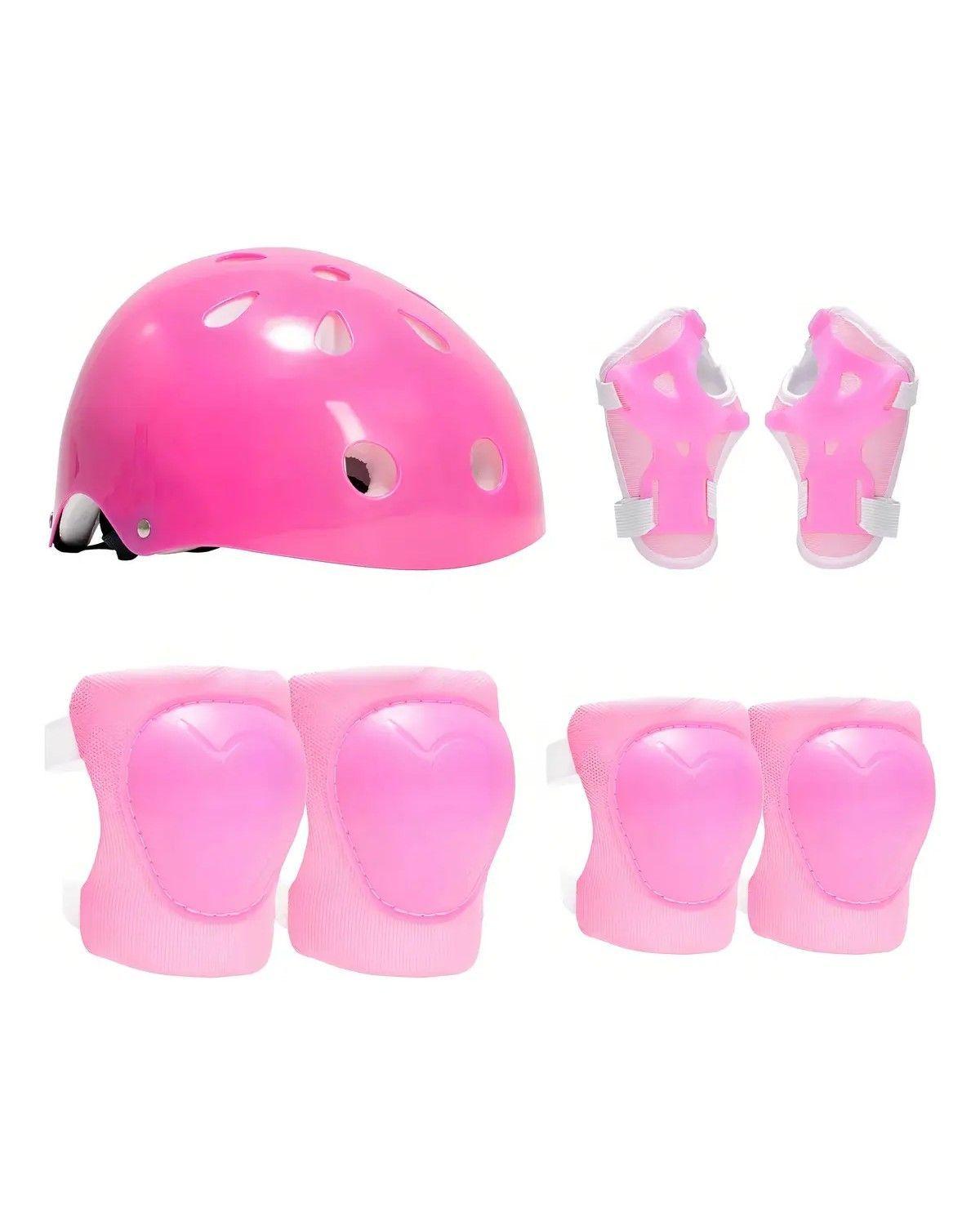 Casco Bicicleta Set Niñas Casco Rodillera+codera+muñequeras Color Rosa Talla S-0
