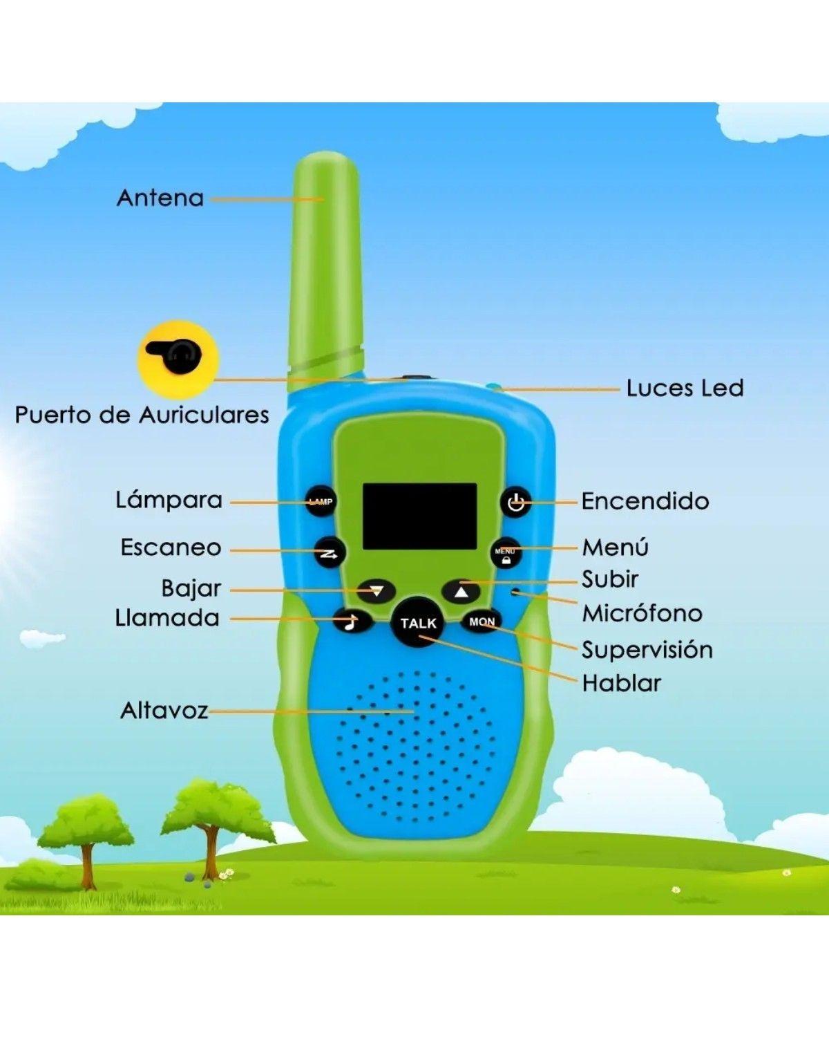 2 Radios Portátil Walkie Talkie Niños 22 Canal 3 Km Linterna-3