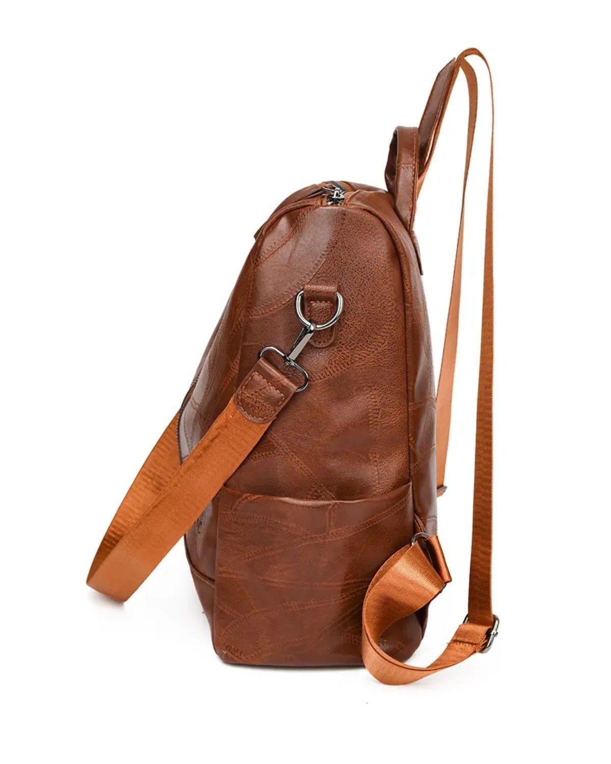 Mochila Antirrobo Urbana Cuero Pu 15l Mujer. Color Marrón Claro Diseño De La Tela Lisa-2