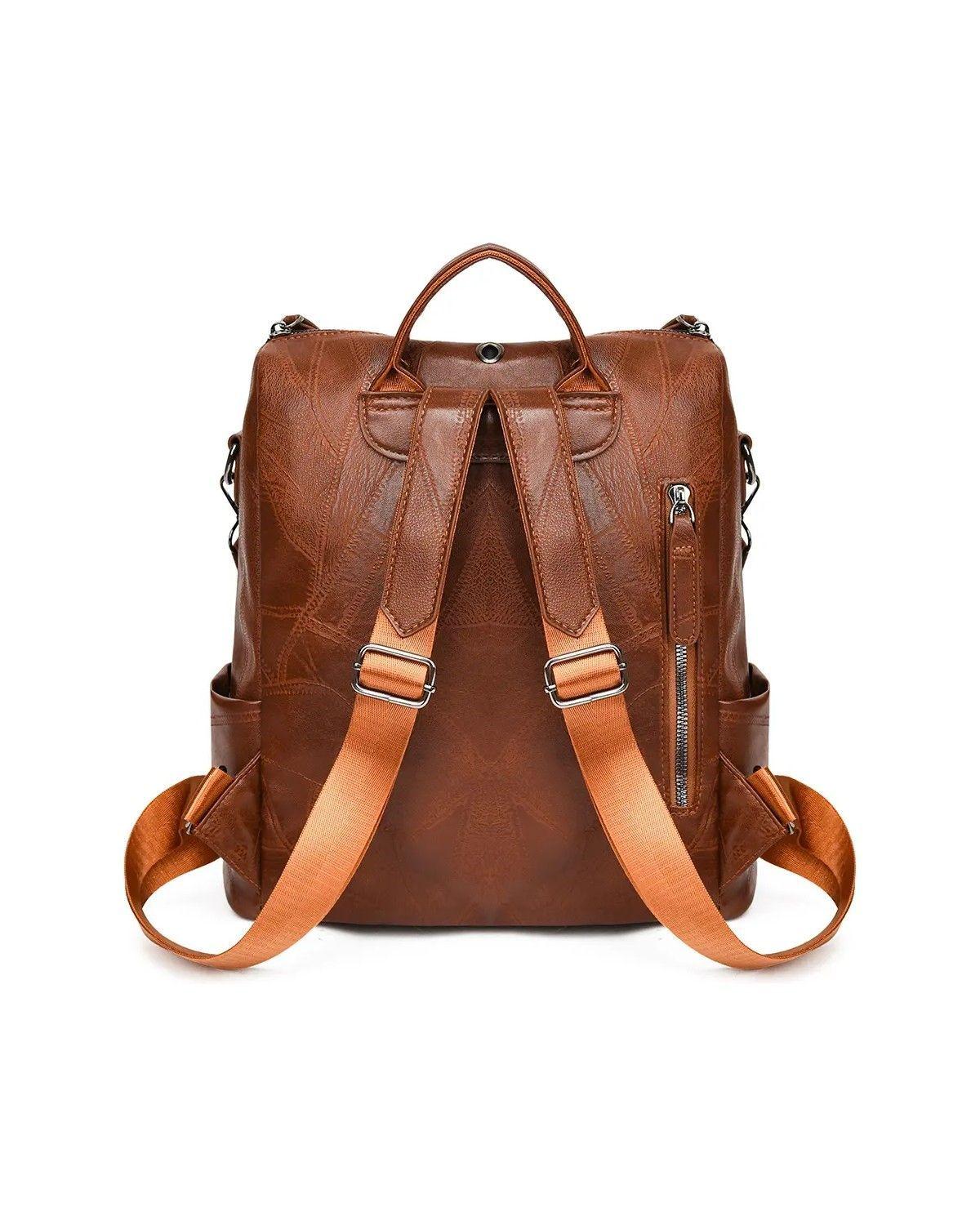 Mochila Antirrobo Urbana Cuero Pu 15l Mujer. Color Marrón Claro Diseño De La Tela Lisa-3