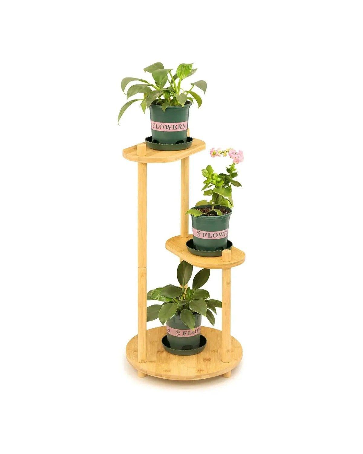Soporte Para Plantas De Bambú, Interior O Exterior 3 Niveles-0