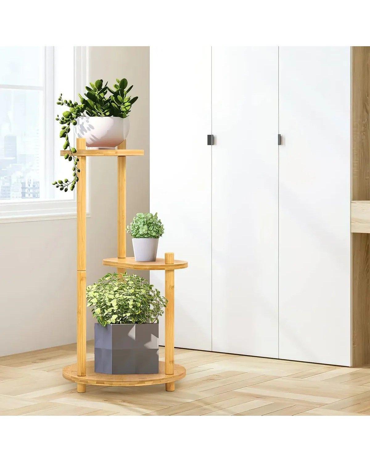 Soporte Para Plantas De Bambú, Interior O Exterior 3 Niveles-1