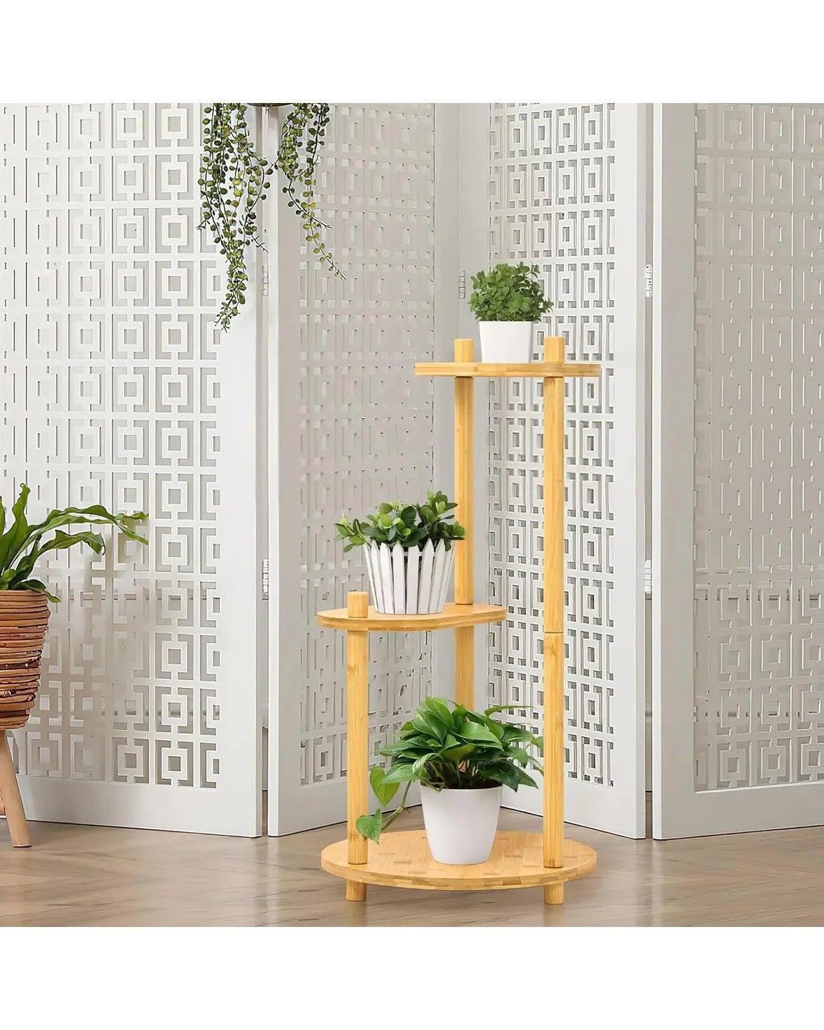 Soporte Para Plantas De Bambú, Interior O Exterior 3 Niveles-2