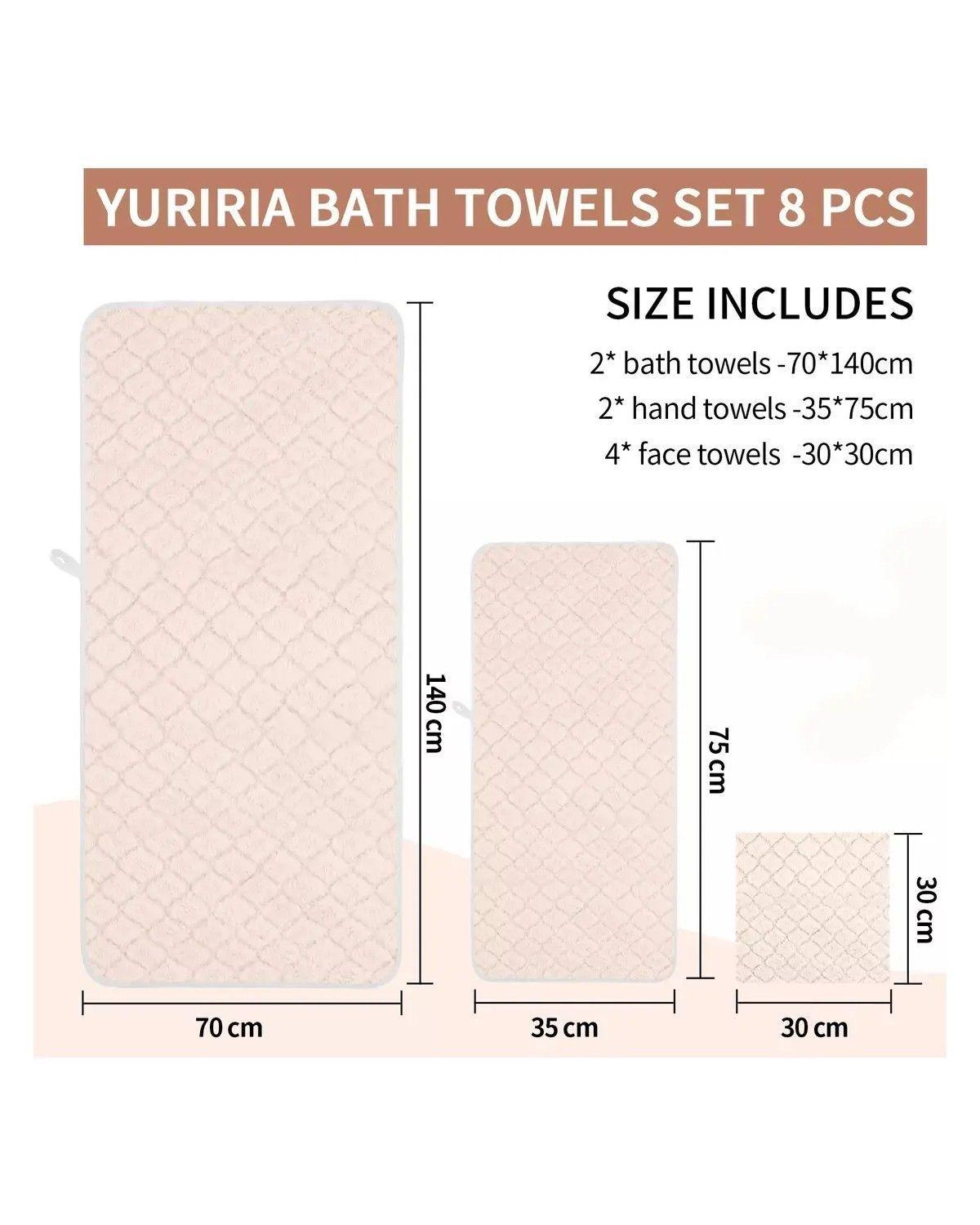 Juego De 8 Toallas De Baño Toalla Mano Altamente Absorbentes-1