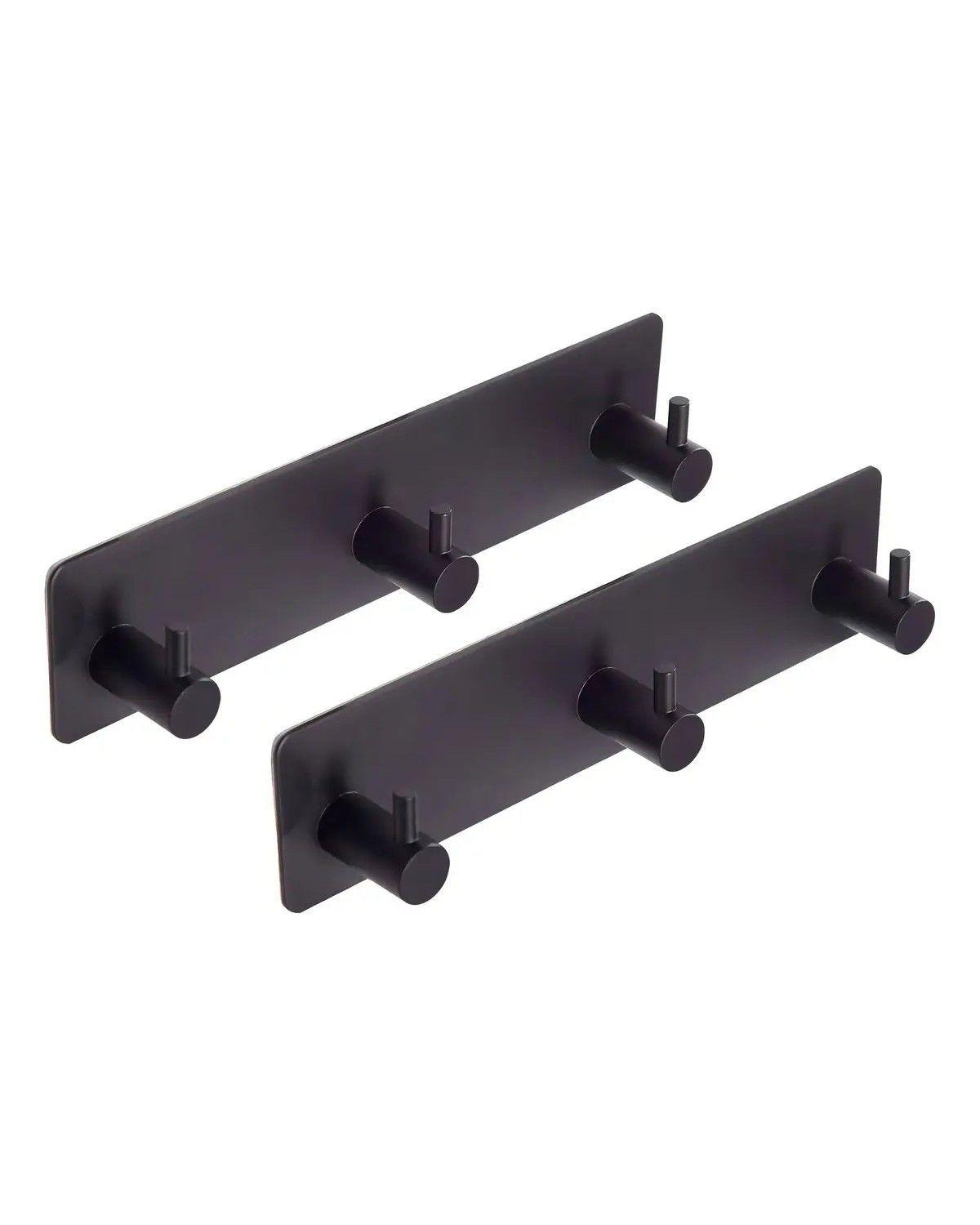 Pack 2 Colgadores Toalla Baño Adhesivos Negros Hogar Acero Inox Triple-0