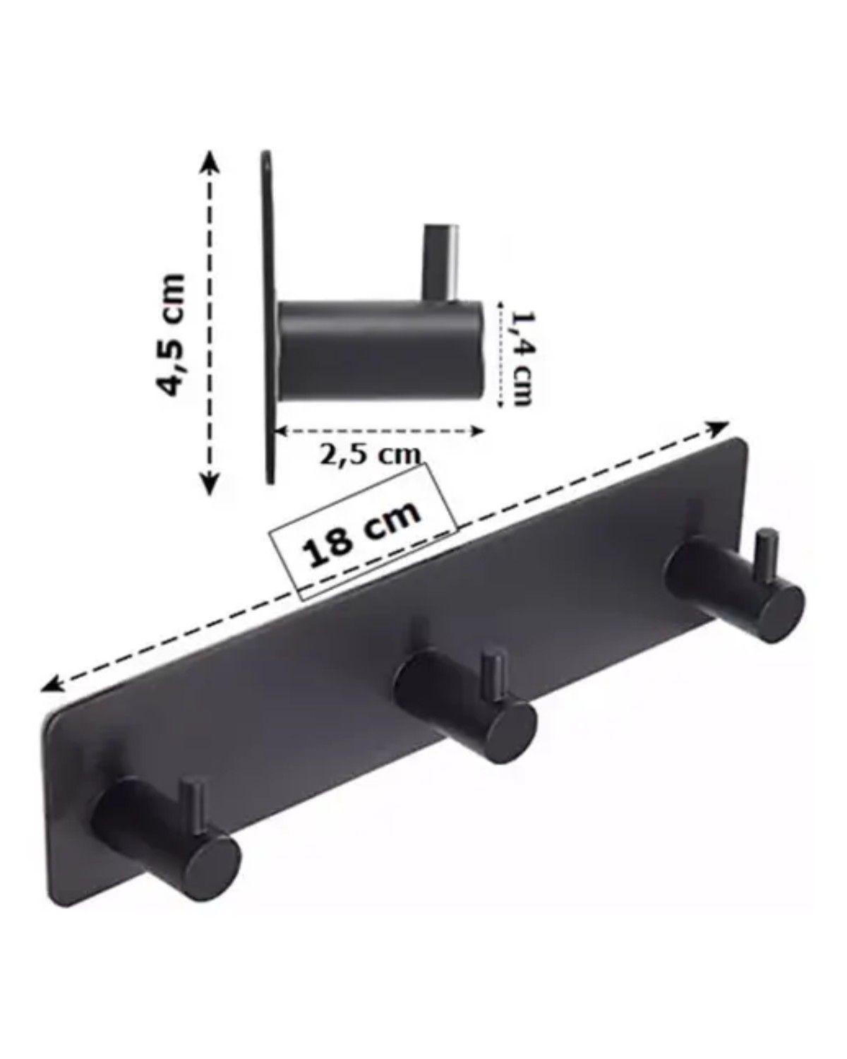 Pack 2 Colgadores Toalla Baño Adhesivos Negros Hogar Acero Inox Triple-1