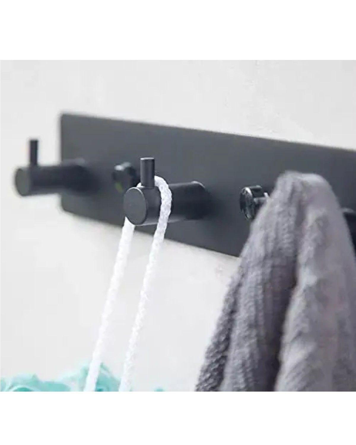 Pack 2 Colgadores Toalla Baño Adhesivos Negros Hogar Acero Inox Triple-2