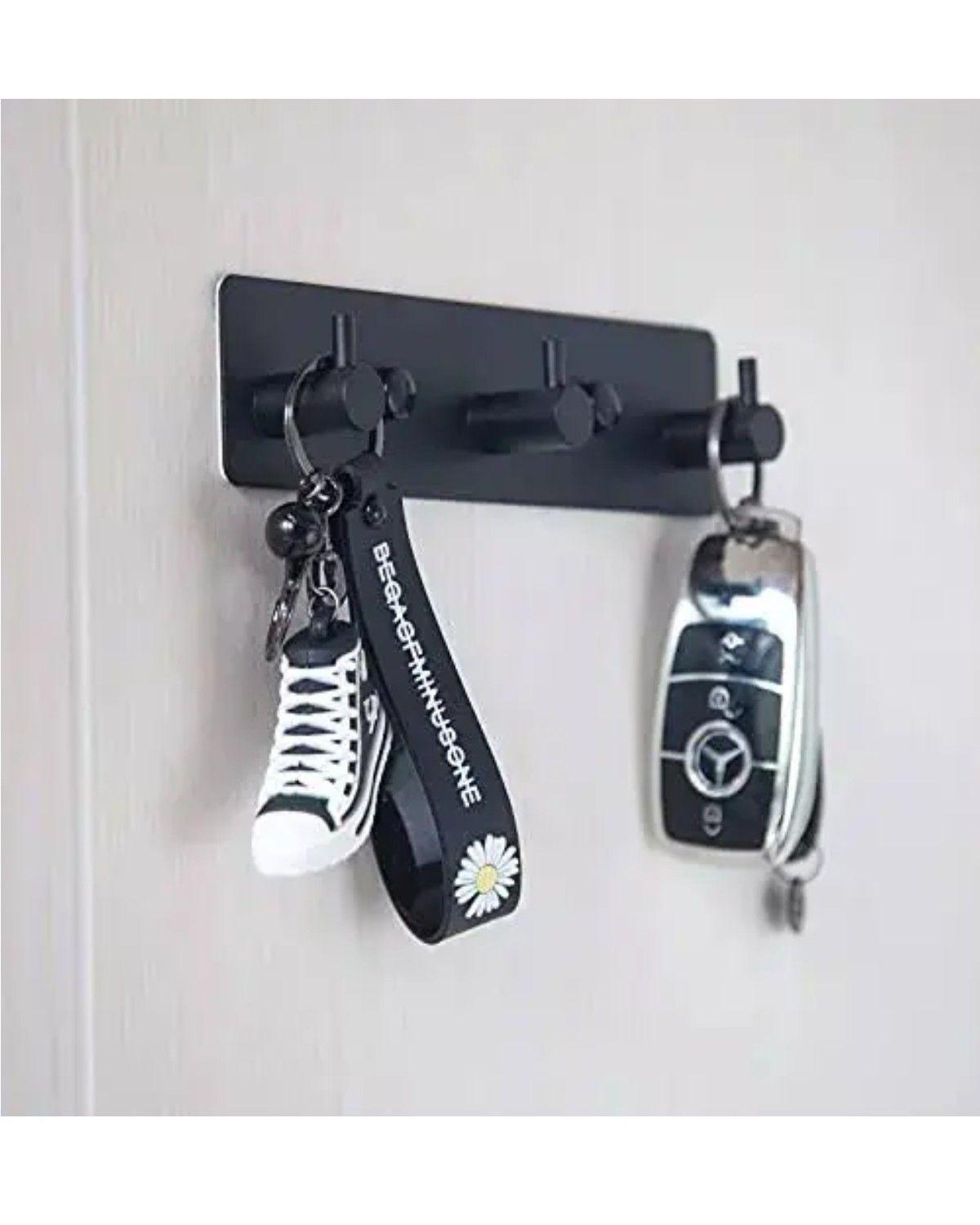 Pack 2 Colgadores Toalla Baño Adhesivos Negros Hogar Acero Inox Triple-3