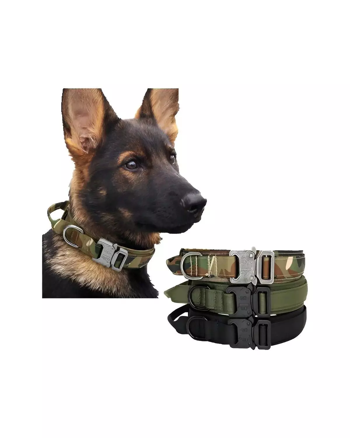 Collar Táctico Negro de Nailon para Perro Pastor Alemán XL con Hebilla-3