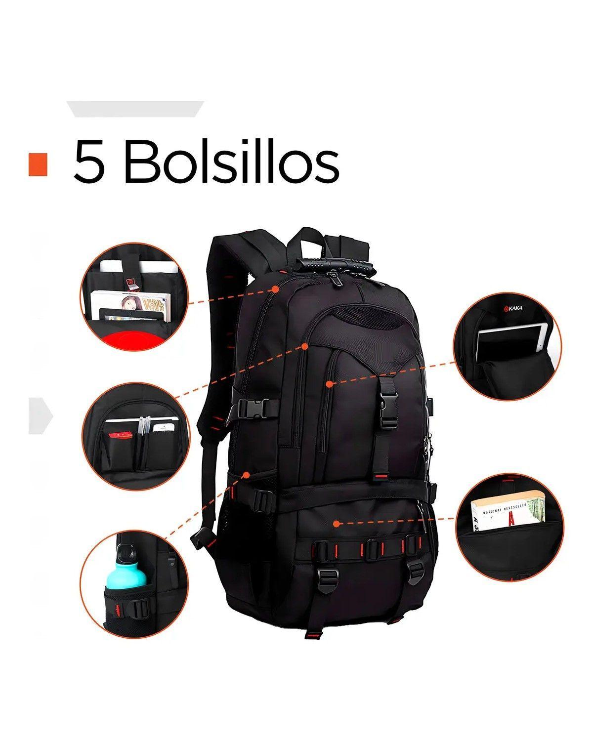 Mochila Notebook Outdoor Impermeable 35 lt Nylon Balistico - Negro-3