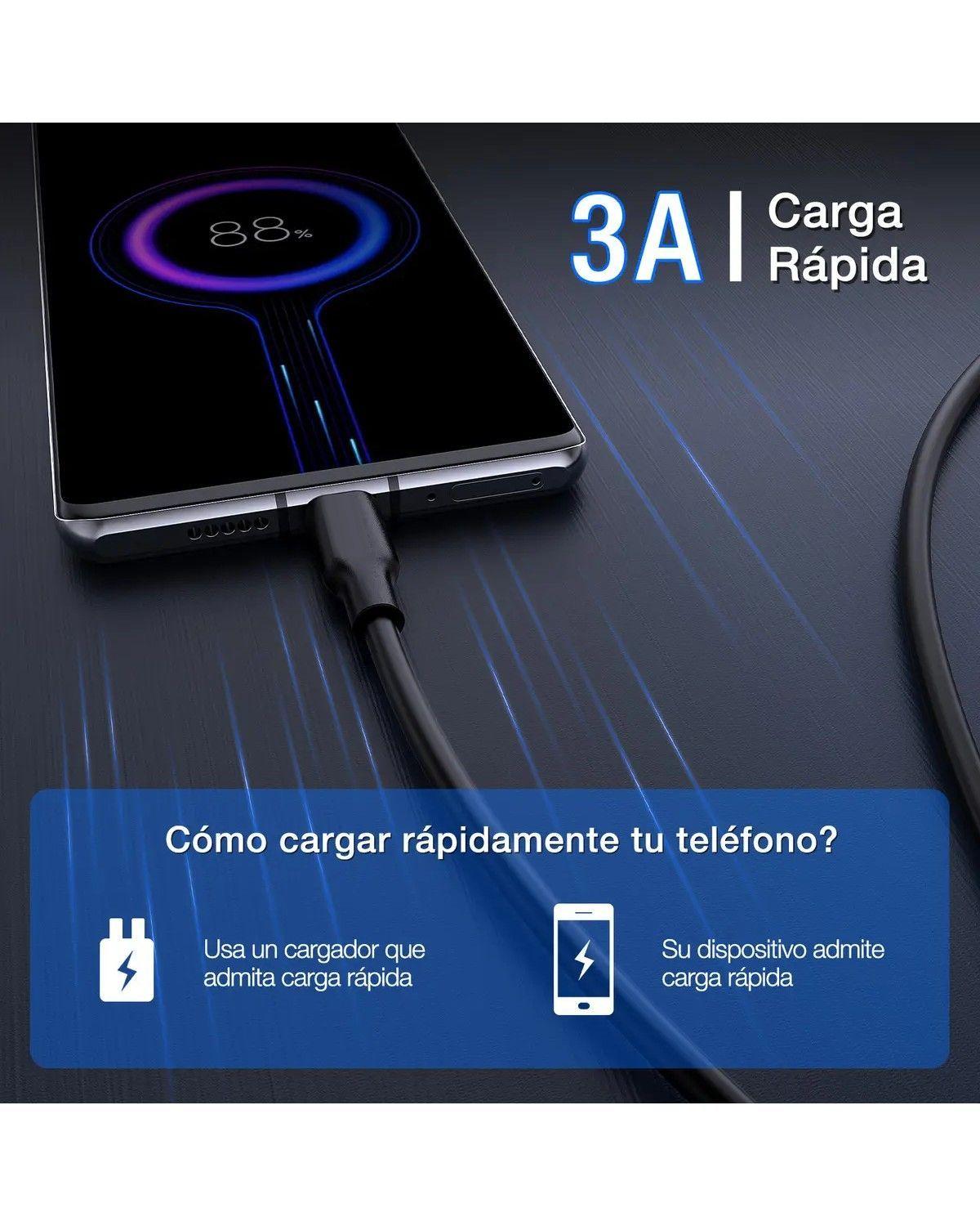 Cable USB A a Tipo C CAB251 3A 1M con Carga Rapida y Datos Transferencia Negro-2
