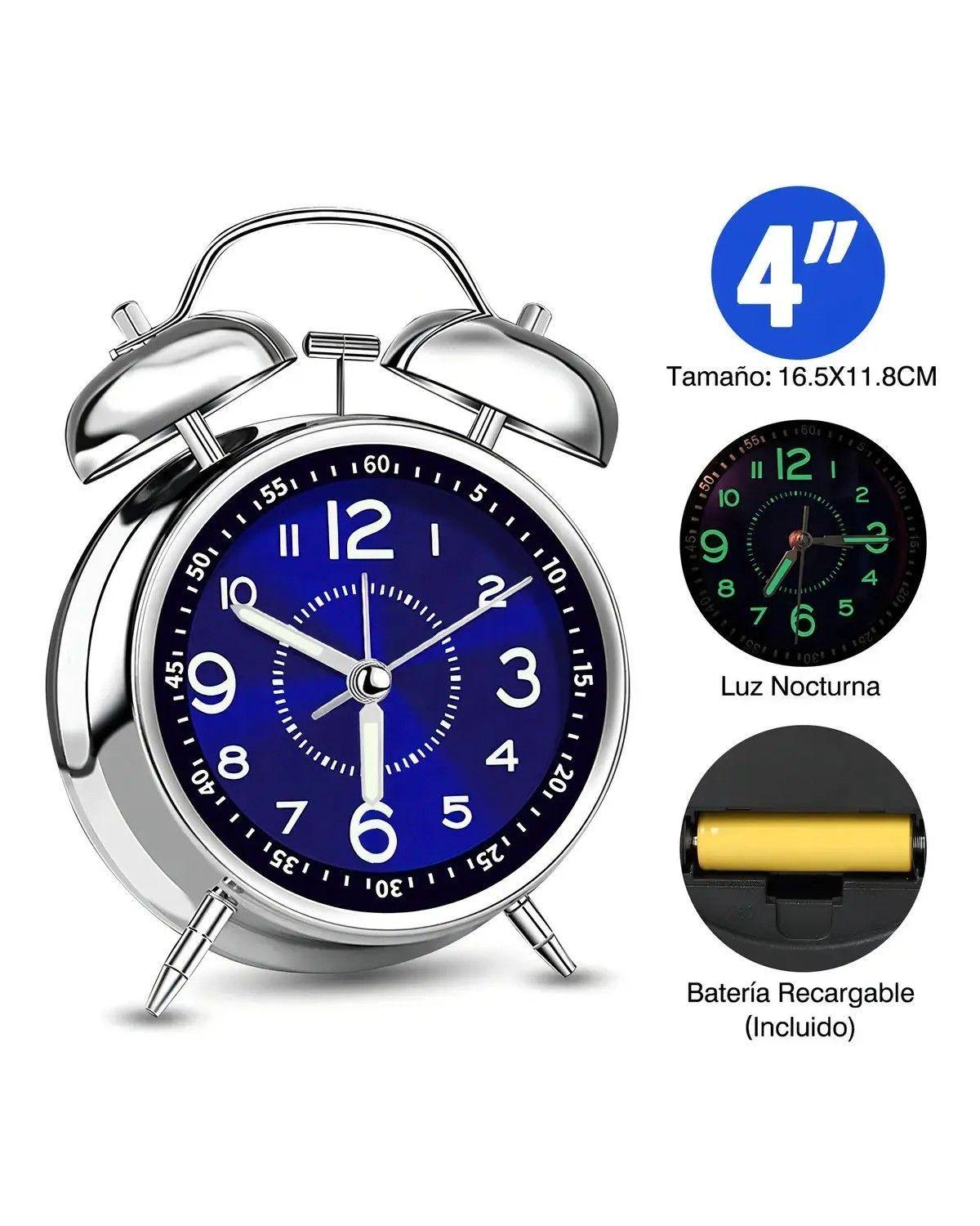 Reloj Despertador Luz Nocturna, De Campana Bimetálica-2